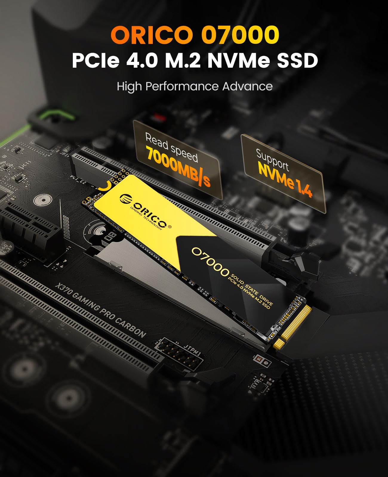 ORICO Unidad de estado sólido interna SSD NVMe PCIe 4.0 - hasta 7000 MB/s, SSD M.2 2280 PCIe 4.0x4, alta disipación de calor, compatible con macOS y Windows para gamers y creadores - O7000 (4TB)