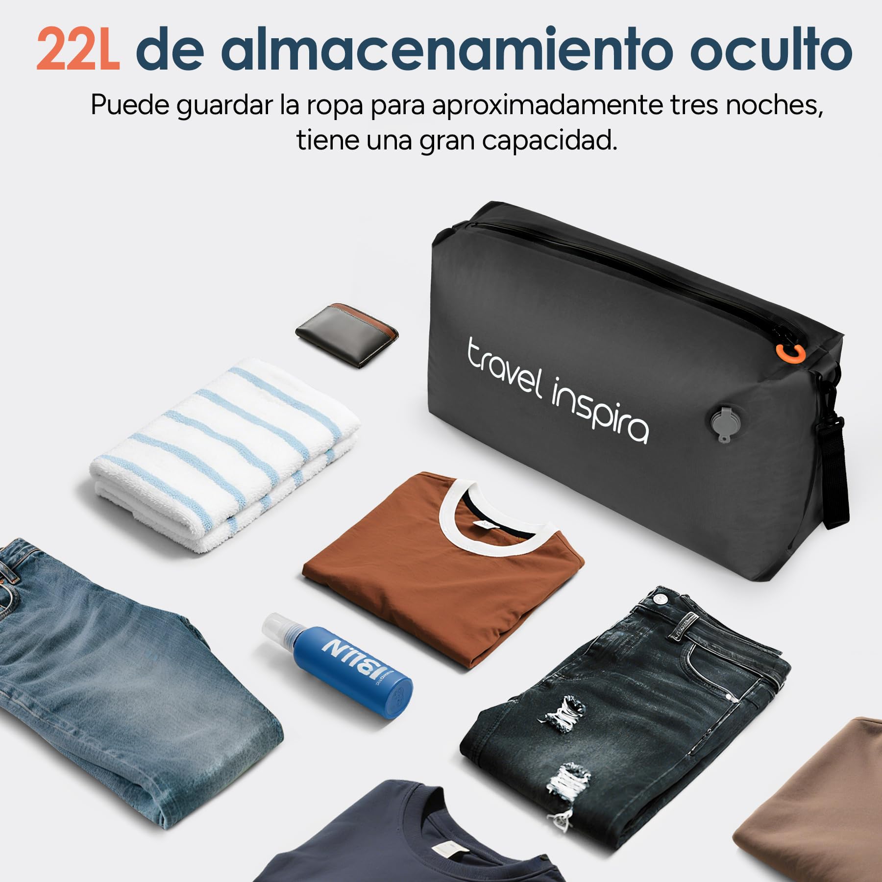 Travel Inspira Set de 2 Bolsas de Vacío para Viaje con Bomba Eléctrica, Organizador 3 en 1 Impermeable IP67 y Correa Ajustable, Ahorra Espacio en Maleta y Mochila, 22L (Negro 2 Pieza + Bomba)