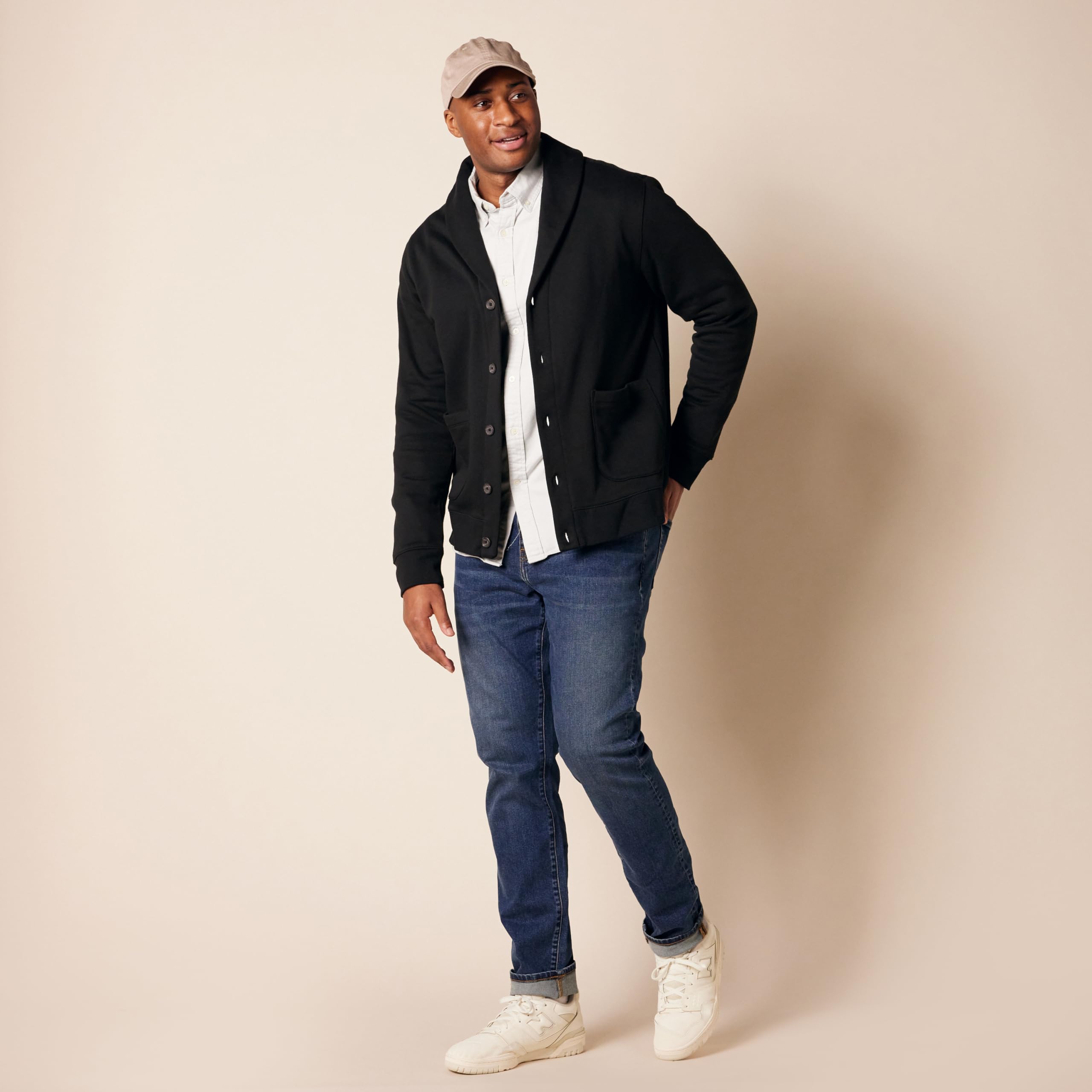Amazon Essentials - Cárdigan de forro polar de manga larga para hombre, color negro, talla M