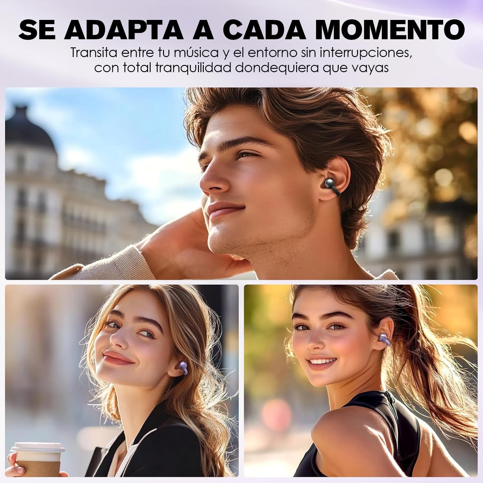 GuDoQi Audifonos Inalambricos Deportivos, Clip de Oreja, M79, Púrpura