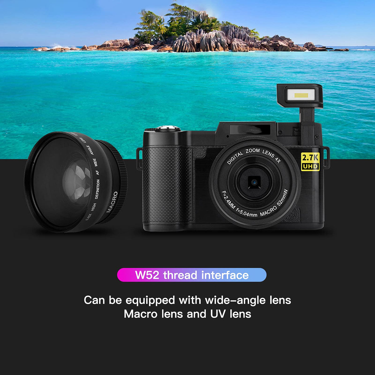 S erounder Cámara Digital SLR, Cámara Vlogging Full HD 2.7K, con Una Pantalla LCD Giratoria de 180 Grados y Giratoria de 3.0 Pulgadas, Cámara HD con Zoom de 48MP, Puerto USB, Batería de 800mAh