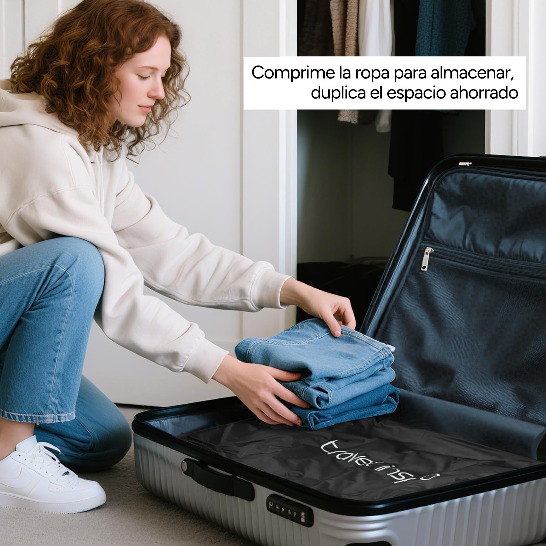 Travel Inspira Set de 2 Bolsas de Vacío para Viaje con Bomba Eléctrica, Organizador 3 en 1 Impermeable IP67 y Correa Ajustable, Ahorra Espacio en Maleta y Mochila, 22L (Negro 2 Pieza + Bomba)