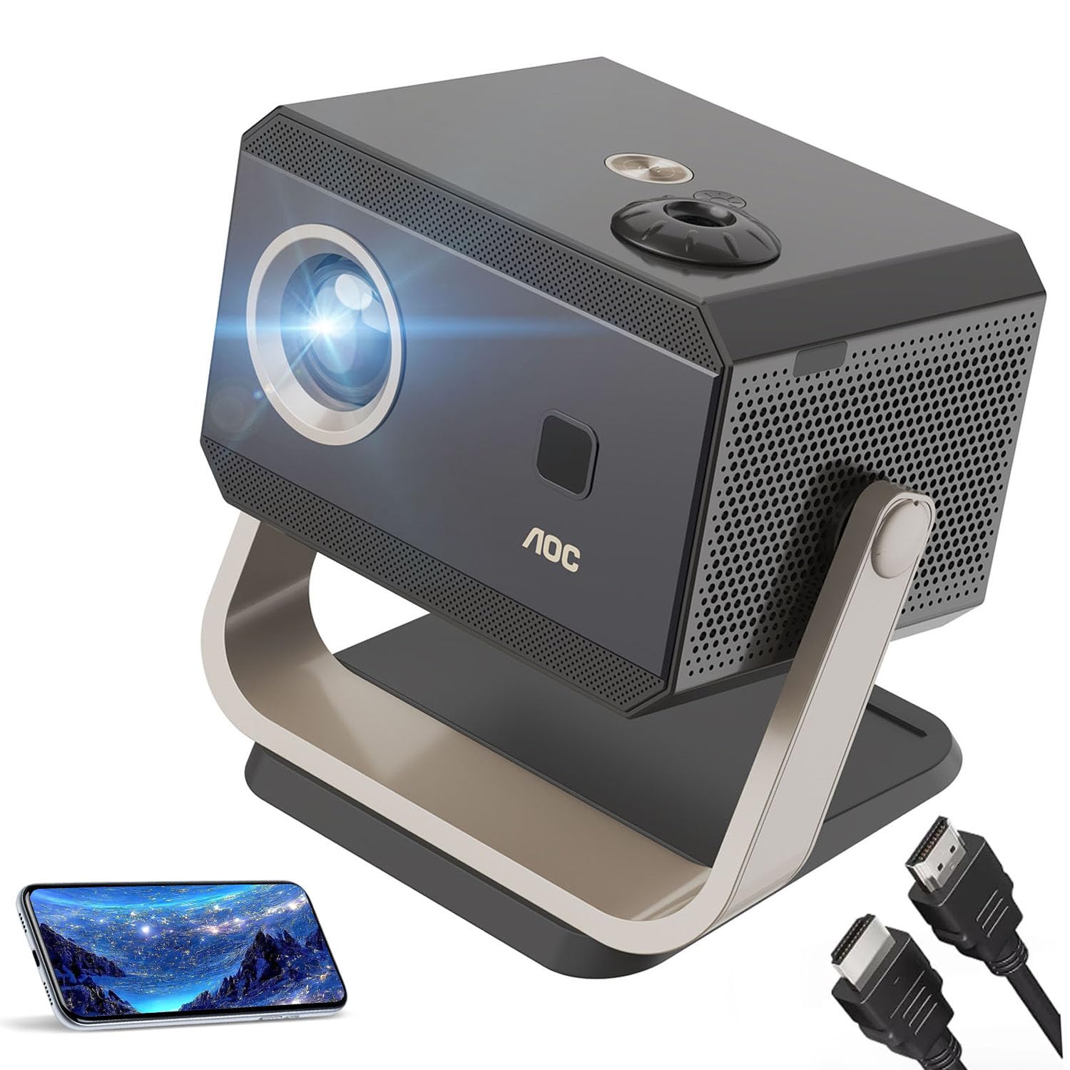 AOC Proyector portátil 4K Full HD,Enfoque automático,corrección Trapezoidal y ángulo Ajustable,con WiFi6 y Bluetooth,15000 lúmenes,Compatible con iOS,Android,PC,PS4 y PS5 para Trabajar y Jugar
