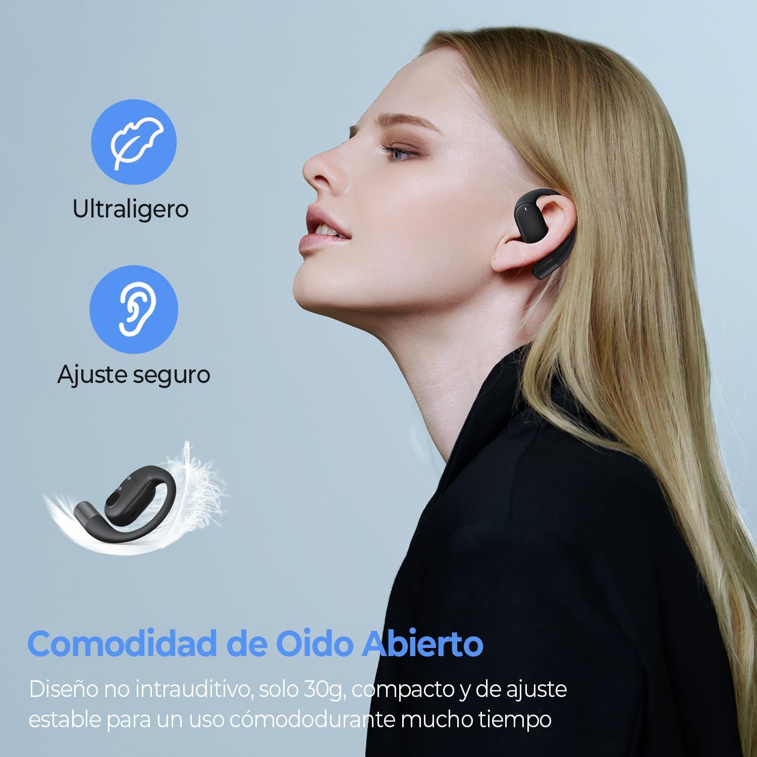 Wattne Audífonos de Oído Abierto Bluetooth 5.4 Open Ear Auriculares Inalámbricos Controladores de 12 mm Micrófono Dual de Ruido ENC Sonido Estéreo 40 Horas