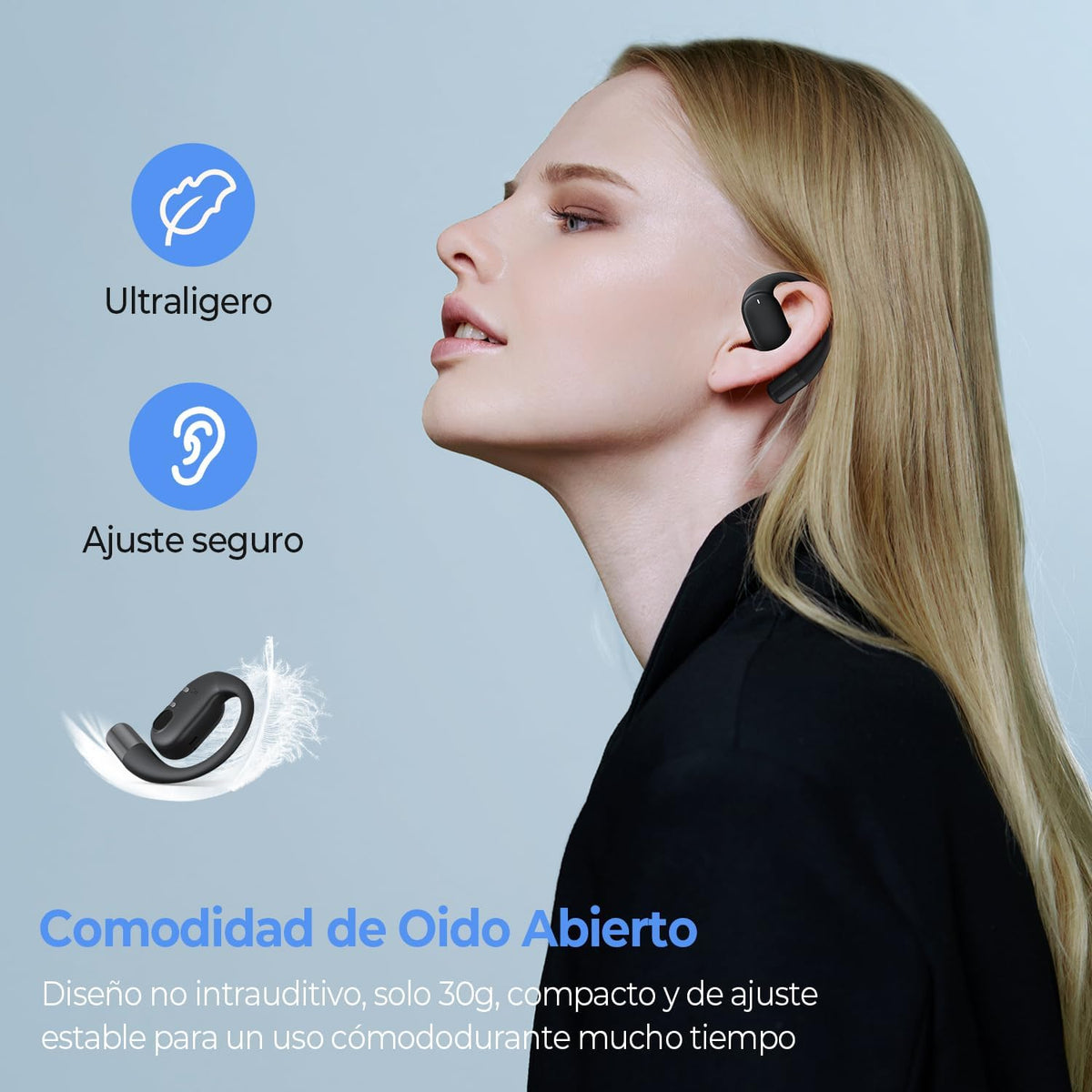 Wattne Audífonos de Oído Abierto Bluetooth 5.4 Open Ear Auriculares Inalámbricos Controladores de 12 mm Micrófono Dual de Ruido ENC Sonido Estéreo 40 Horas