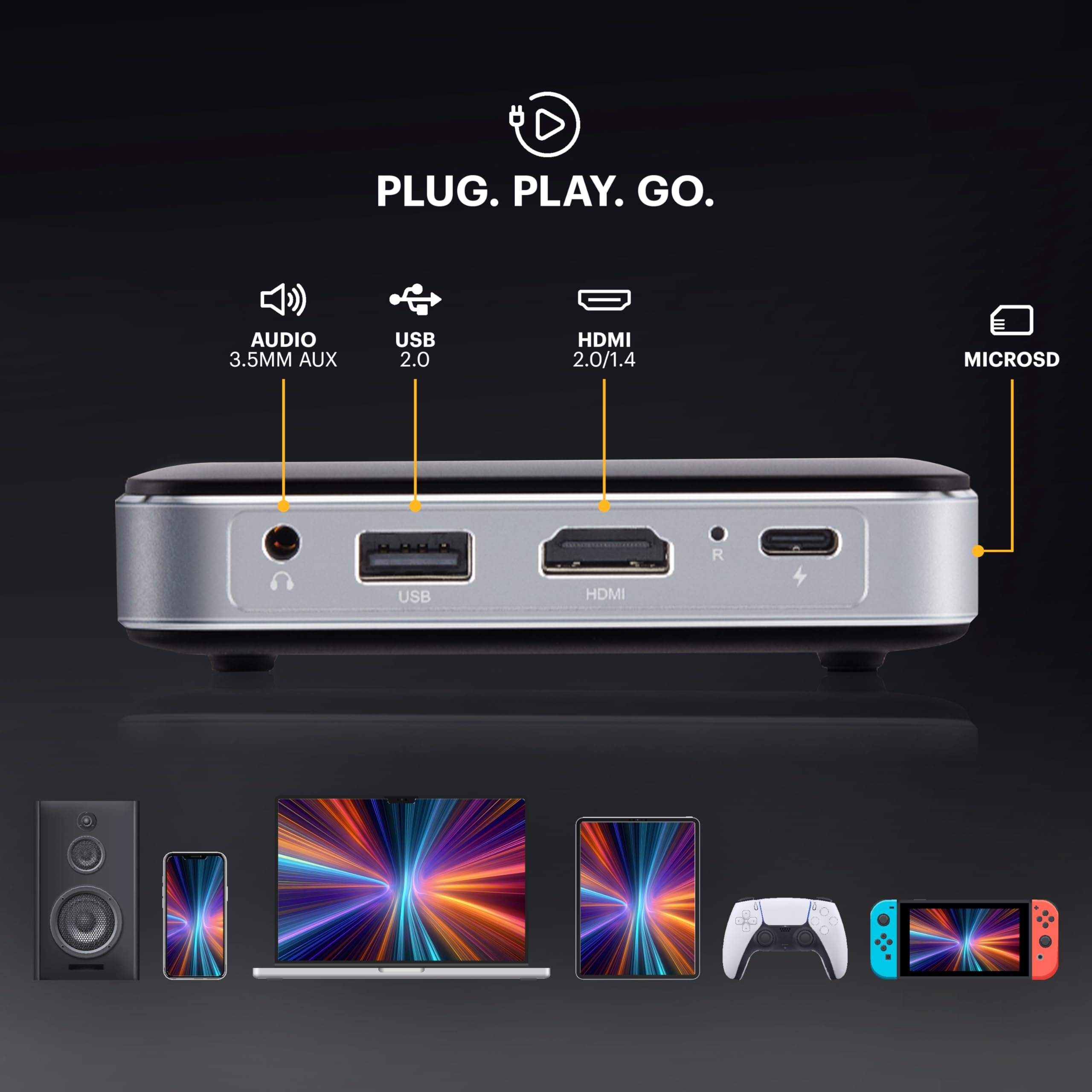 KODAK Luma 150 - Mini Proyector Pico Inalámbrico Negro – DLP, Soporta 1080p, Altavoz Integrado y Batería Recargable, HDMI/USB/microSD, Estuche de Viaje Incluido
