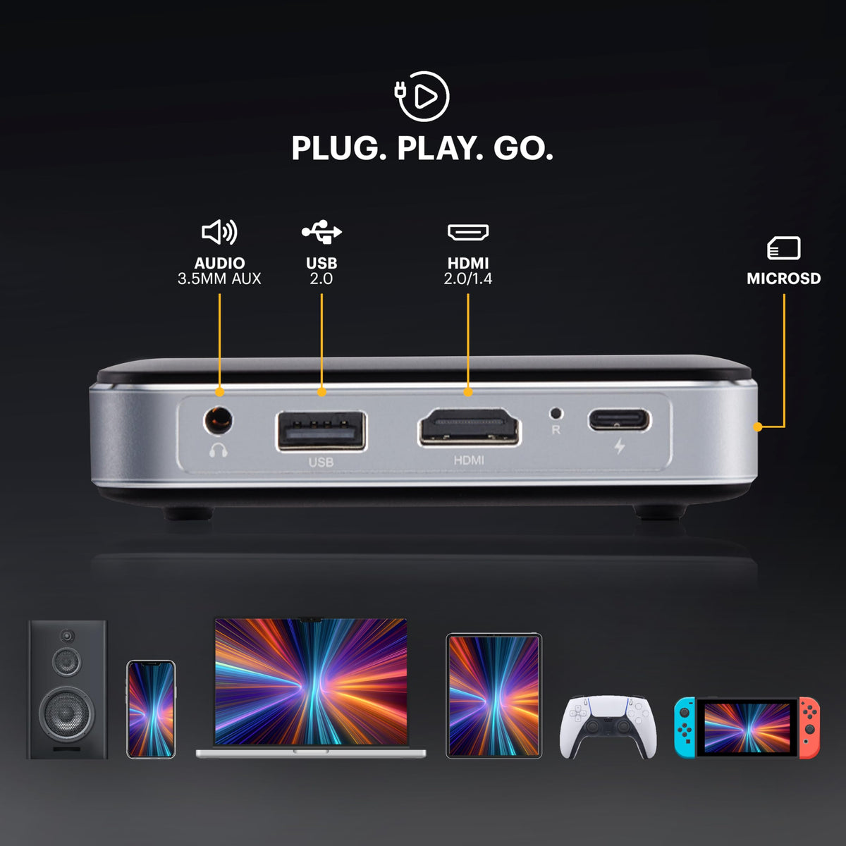 KODAK Luma 150 - Mini Proyector Pico Inalámbrico Negro – DLP, Soporta 1080p, Altavoz Integrado y Batería Recargable, HDMI/USB/microSD, Estuche de Viaje Incluido