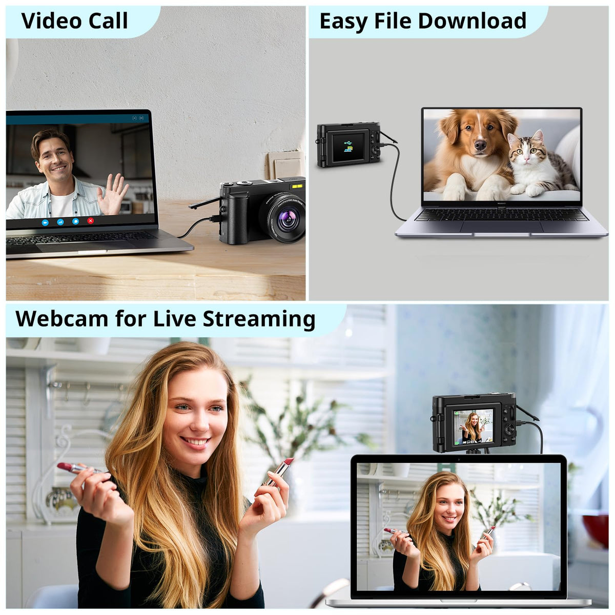 Cámara digital 4K para enfoque automático de fotografía, 2024 última cámara de vlogging de 48 MP para YouTube con tarjeta SD, 2 baterías, 3 pulgadas y 180 ° cámara de viaje compacta para adolescentes