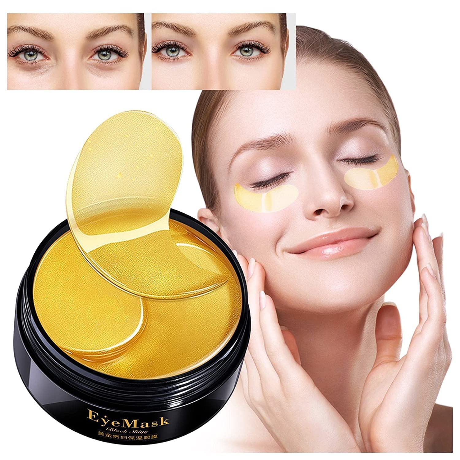 Allphv-Parches Ojos 24k Oro, 60 Pcs, Colágeno, Contorno de Ojos Antiarrugas