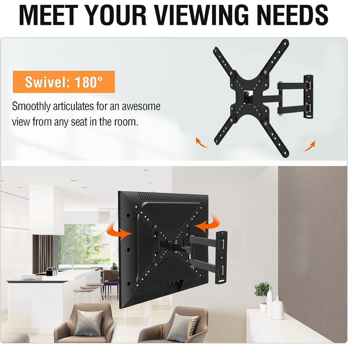 ZENSUKYE Soporte de Pared de TV Giratorio y Inclinable, Soporte TV de Pared Pantallas de 14-60 Pulgadas, Soporte Monitor Brazo Extensible 150-450mm, Carga hasta 30kg, MAX VESA 400x400mm
