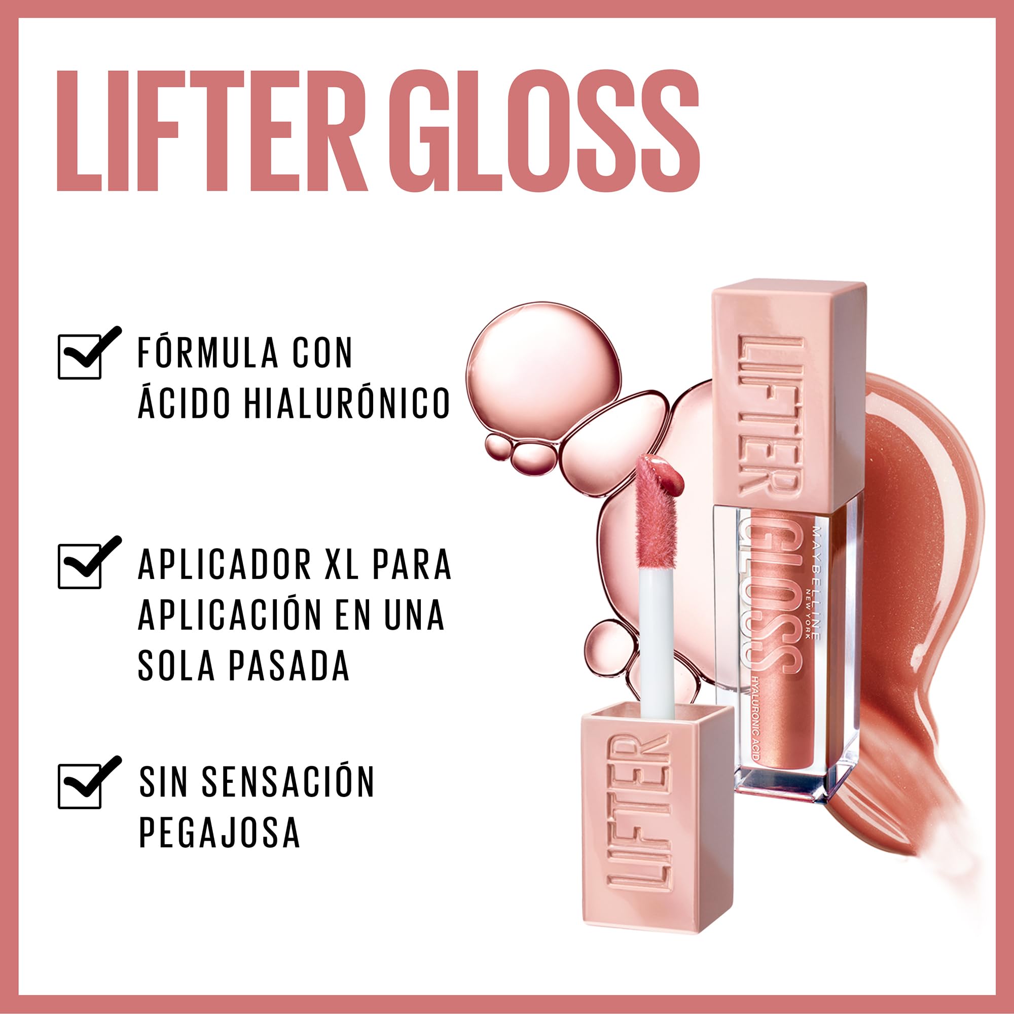 Maybelline Lifter Gloss Brillo Labial Hidratante con Ácido Hialurónico, Efecto Volumen, Aplicador XL, Hidratación Hasta por 4 Horas, Acabado Brillante, Tono 004 Silk