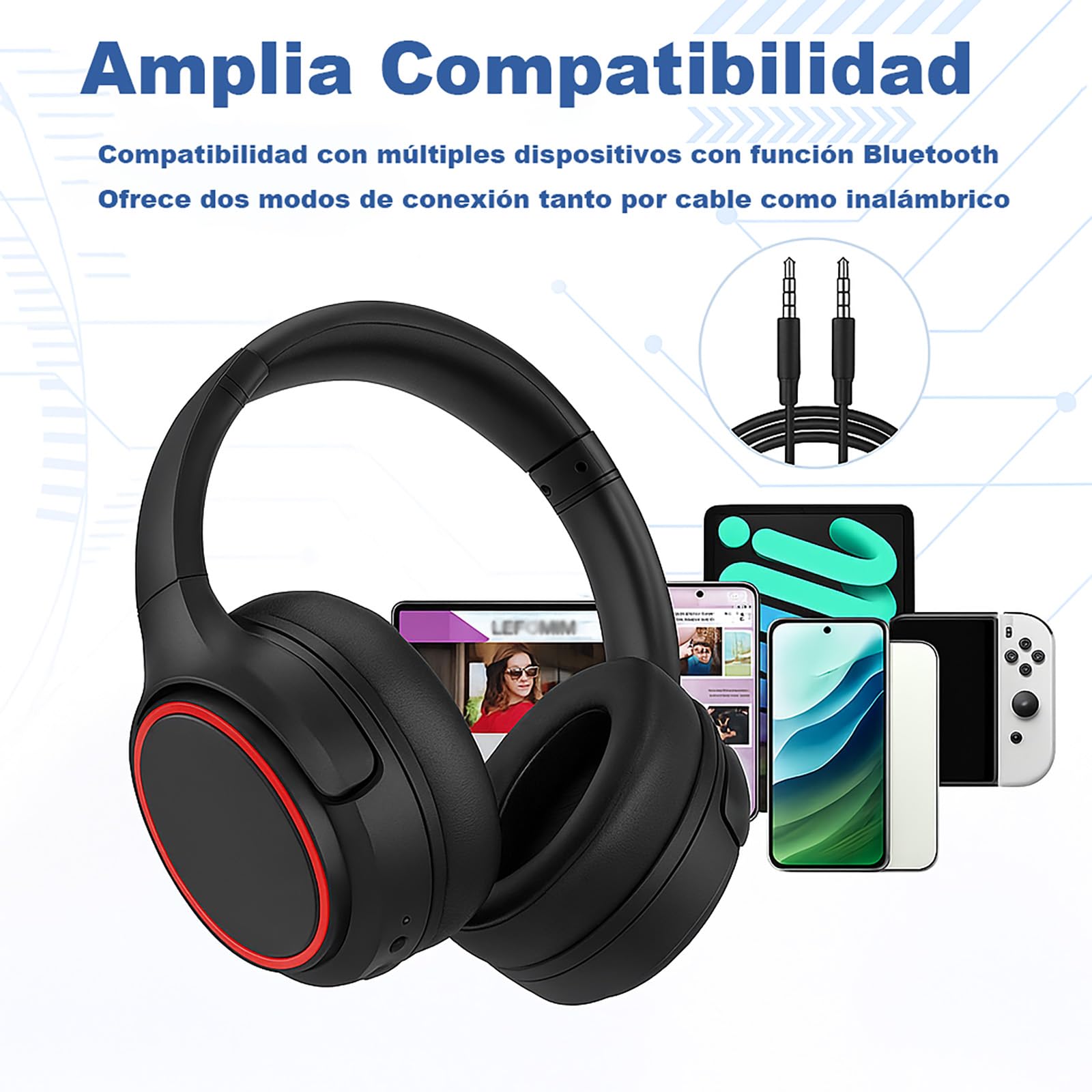 JSHIB Audifonos Inalambricos Diadema con Micrófono | 40H Batería | Sonido Hi-Res | Diadema Ajustable y Cómoda para Trabajo, Viajes y Gaming