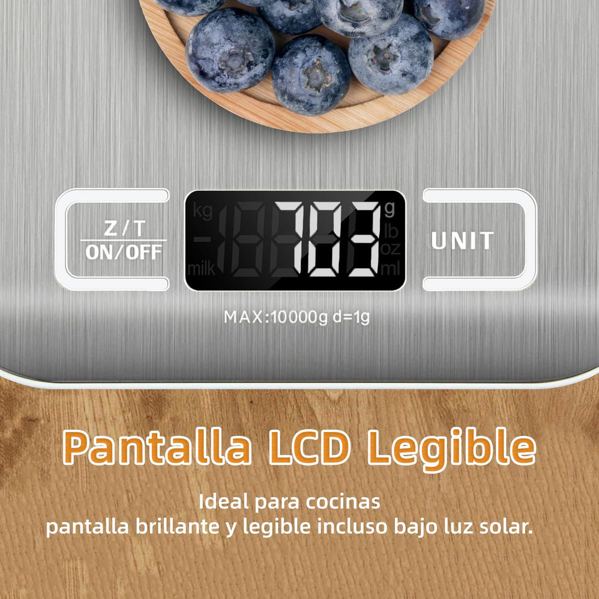 JUGLUTE Báscula Digital de Cocina USB Recargable, Báscula de Cocina de Acero Inoxidable de 10kg/22lb con Pantalla LCD, Función de Tara, Balanza de Alimentos Multifuncional para Cocina