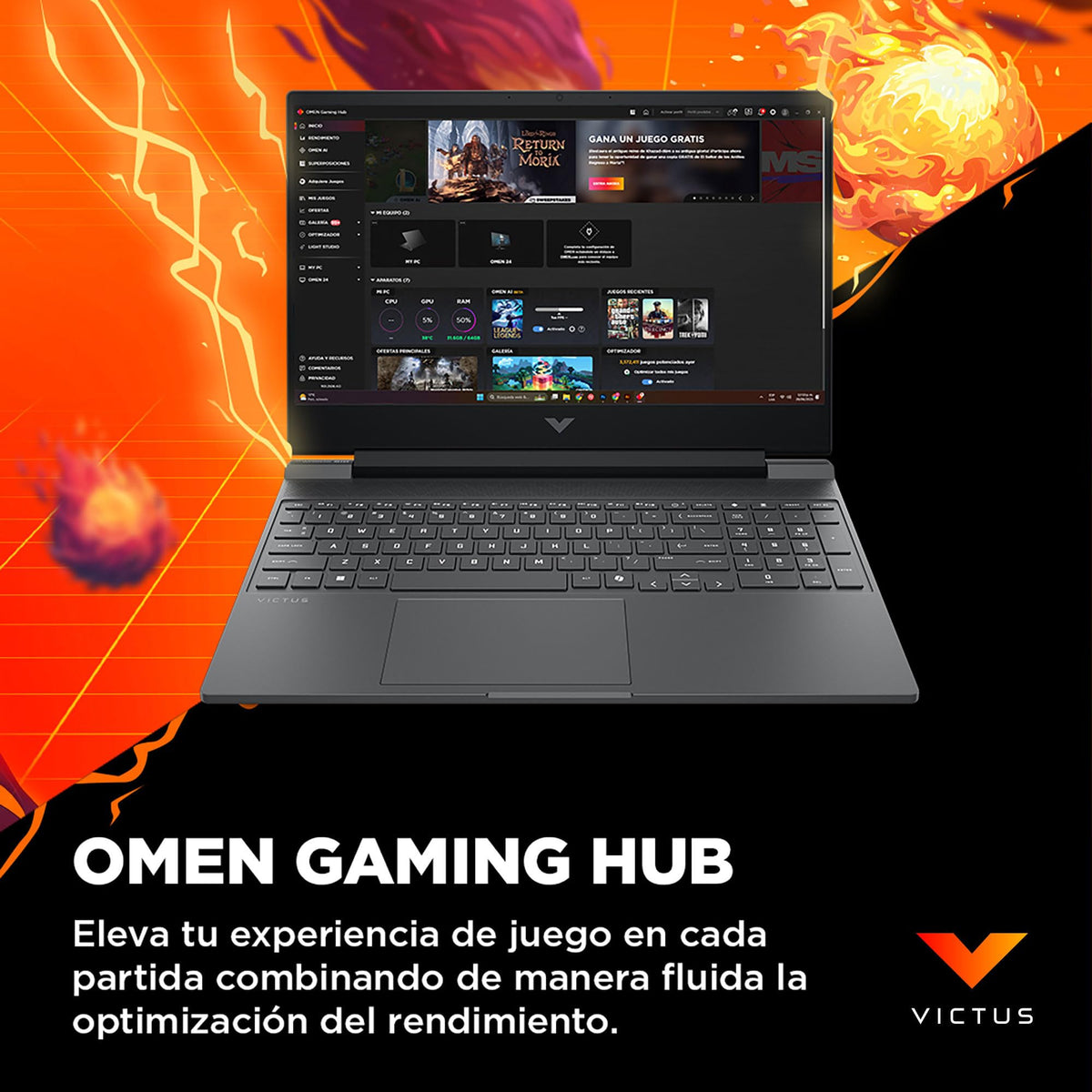 HP Laptop Gaming Victus 15-fb3036la, AMD Ryzen 7, 16 GB RAM, 1 TB SSD, 15.6", FHD, NVIDIA GeForce RTX 4050 (6GB), Windows 11 Home, Teclado en Español, Garantía Mexico, Plata Cromo
