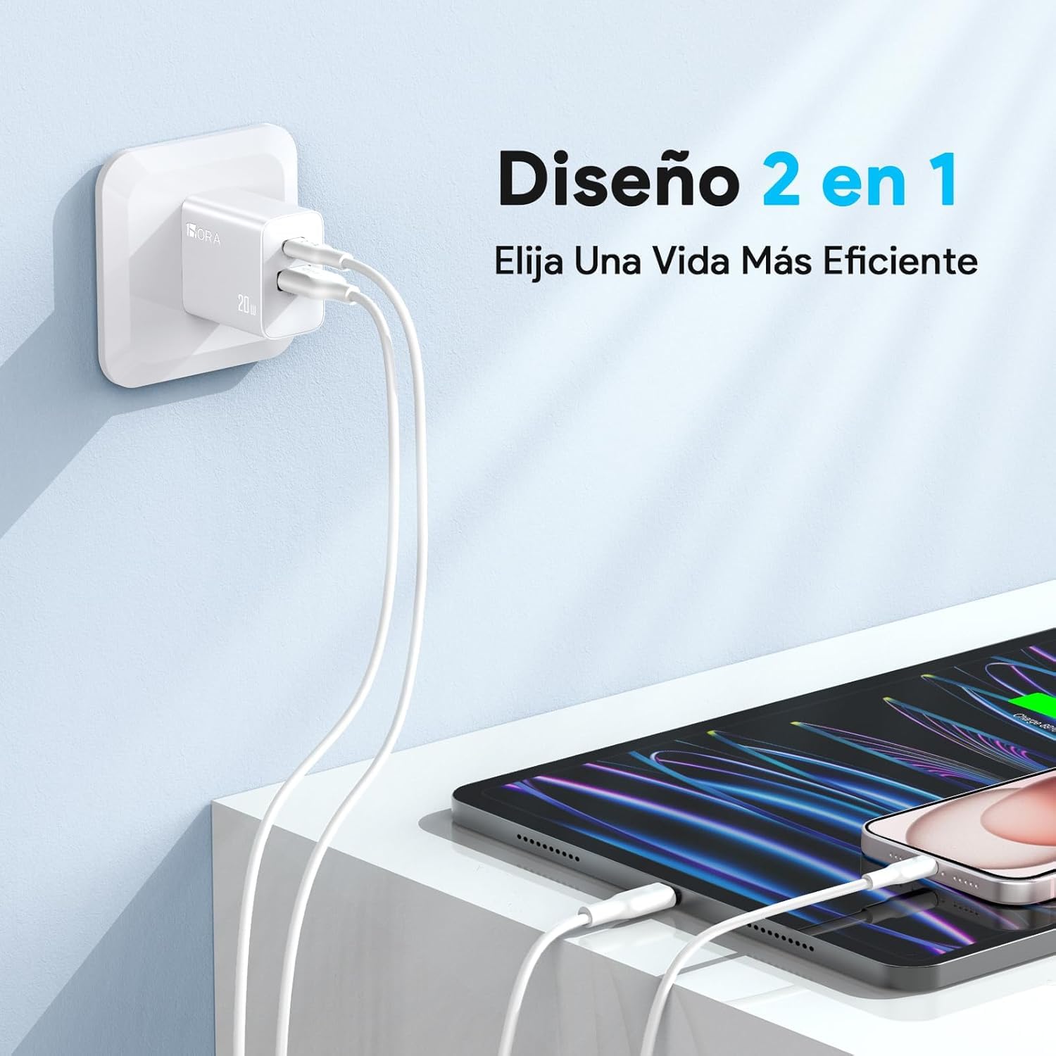 1 Hora 2 Paquete Cargador USB C Carga Rapida con Cable, 2 Puertos Cubo Cargador Tipo C PD 20W+USB A QC 18W para Celular, Compatible con IP 15 14 13 Pro MAX, Galaxy S24/S23/Note10, iPad Pro, Motorola