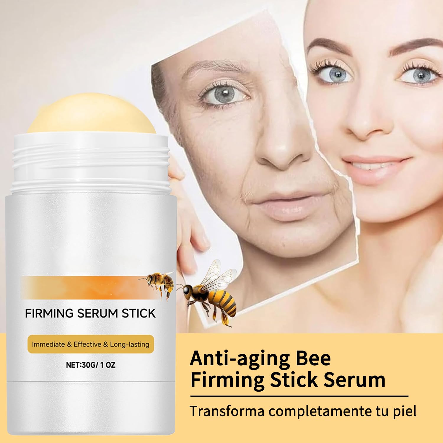 SINYI 2PCS Bee Firming Stick Serum，Suero Reafirmante En Barra, Crema Reafirmante Y Antiarrugas Avanzada, Hidratante , Levanta, Rellena Y Reafirma La Piel, Reduce Las Arrugas Y Las Líneas Finas, Restaura La Elasticidad De La Piel, Suero En Barra, Adecuado