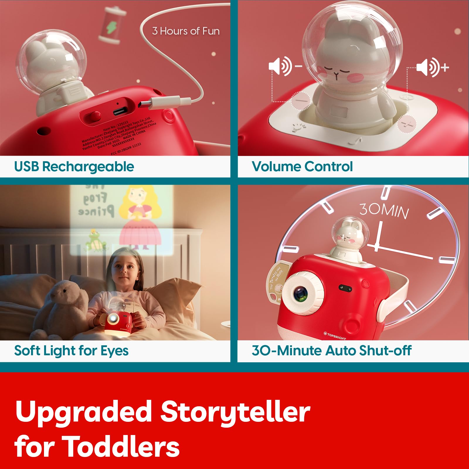 parte superior BRIGHT Proyector de historias para niños, libros de audio con 8 historias y música, juguetes para contar historias con luz nocturna, regalos de Navidad y Pascua, regalos de cumpleaños