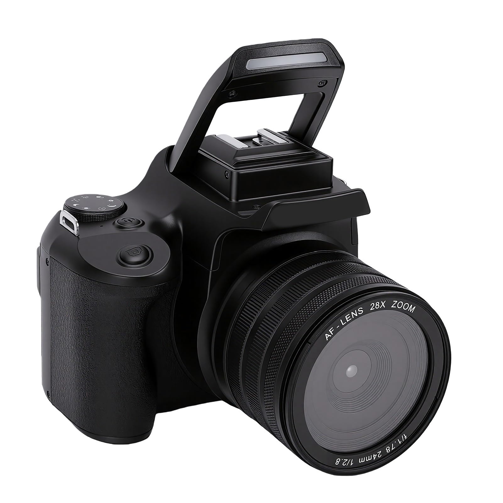 Fockety Cámara réflex Digital, Pantalla 2.8 Pulgadas, cámara Digital 4K con Pantalla abatible 180° y Flash, Enfoque automático, Zoom 28x para Adolescentes Principiantes en fotografía