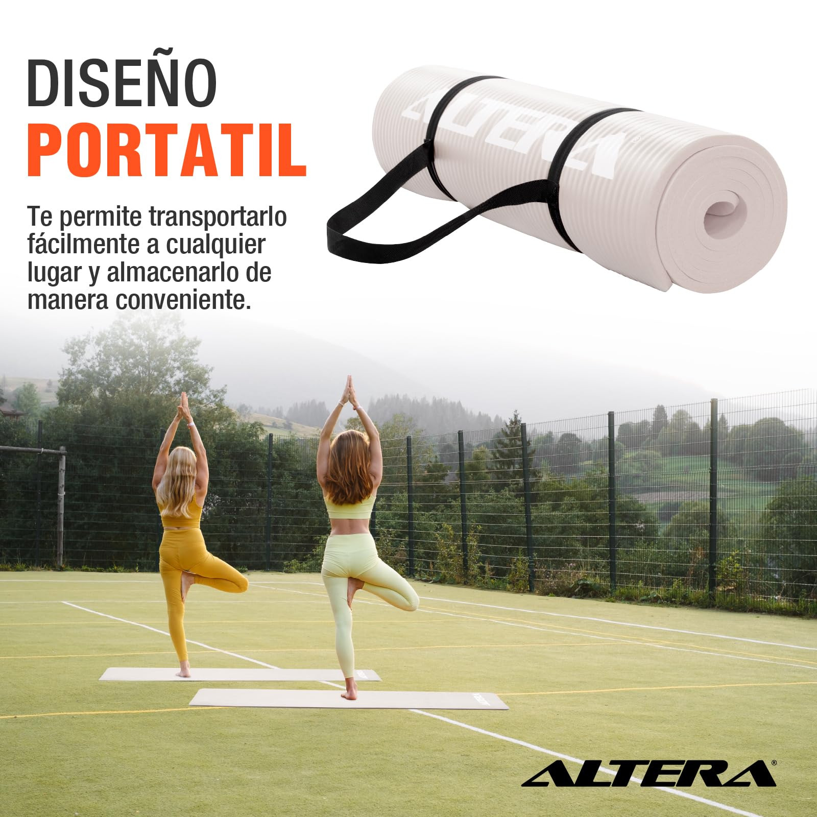 Tapete de Yoga y Pilates Fitness con Correa, Esterilla de Pilates, Pilates Fitness con Correa Transportadora, Antideslizante y Resistente al agua, Ideal para Gimnasio, Ejercicio en Casa, Deporte, Colchoneta, Gimnasia. (Arena)