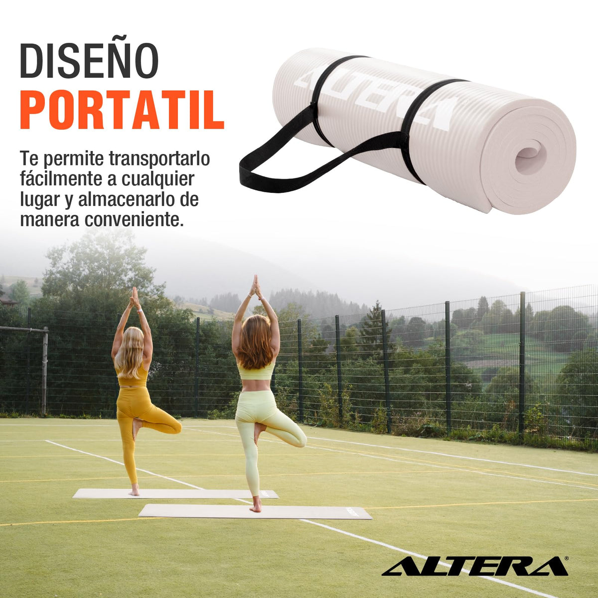 Tapete de Yoga y Pilates Fitness con Correa, Esterilla de Pilates, Pilates Fitness con Correa Transportadora, Antideslizante y Resistente al agua, Ideal para Gimnasio, Ejercicio en Casa, Deporte, Colchoneta, Gimnasia. (Arena)