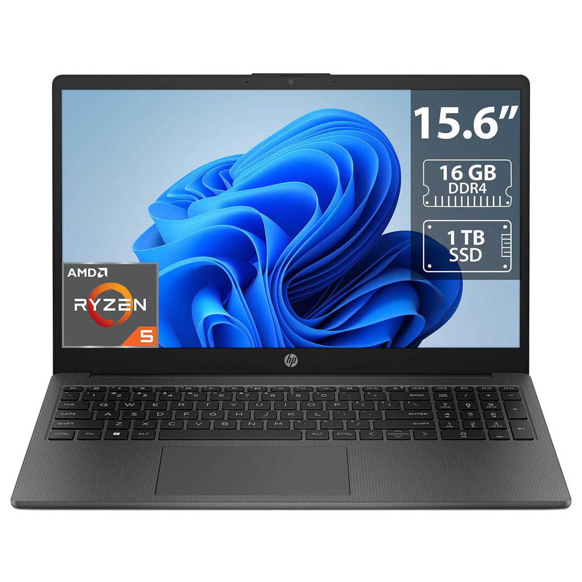 HP Laptop 255 G10: Procesador AMD Ryzen 5 7530U, RAM 16GB DDR4, SSD 1TB, Pantalla 15.6" LED, Video Radeon Graphics, S.O. Windows 11 Home