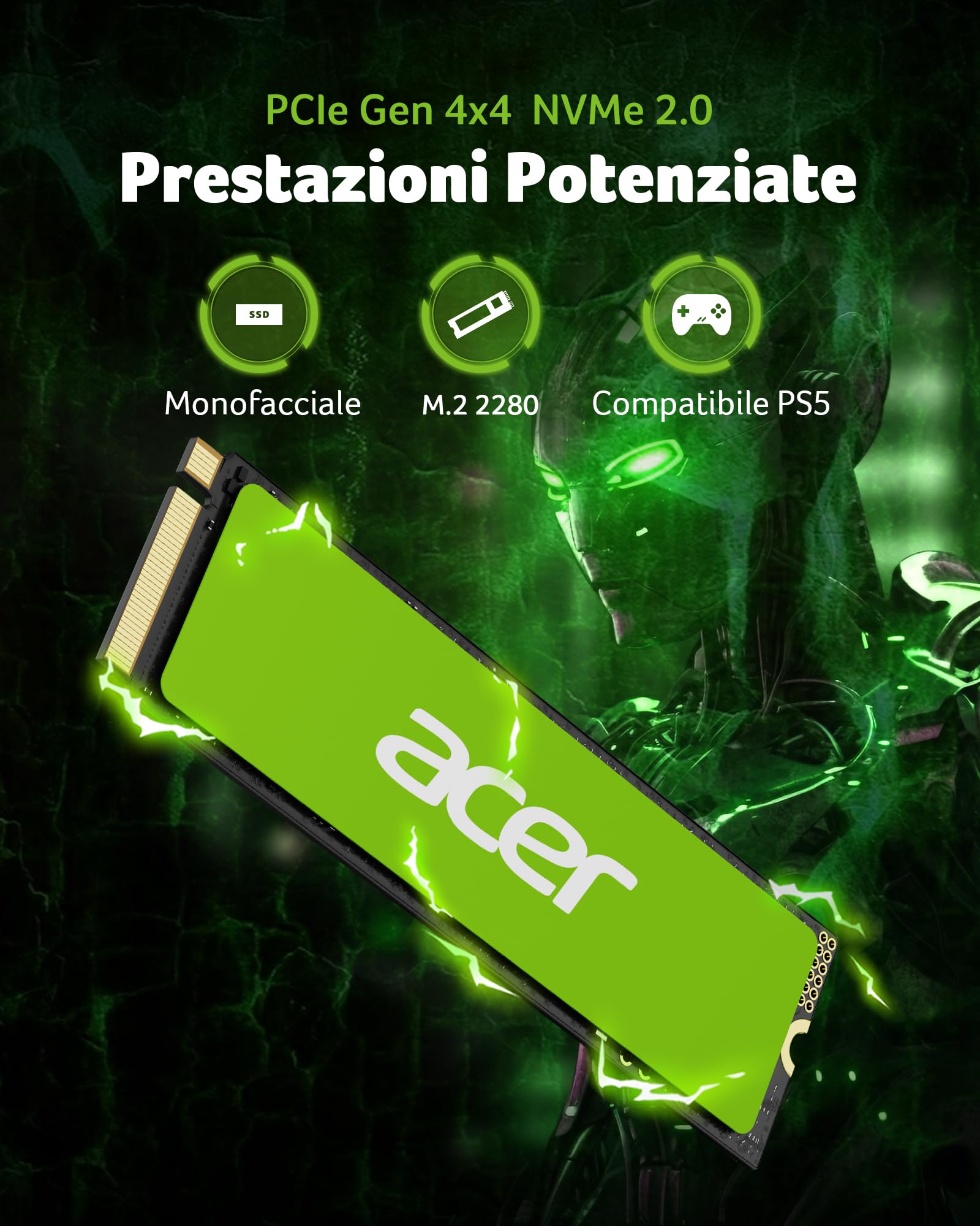 Acer 1TB Gen4 NVMe M.2 SSD - hasta 7200 MB/s -FA200-1TB- Unidad Interna de Estado sólido