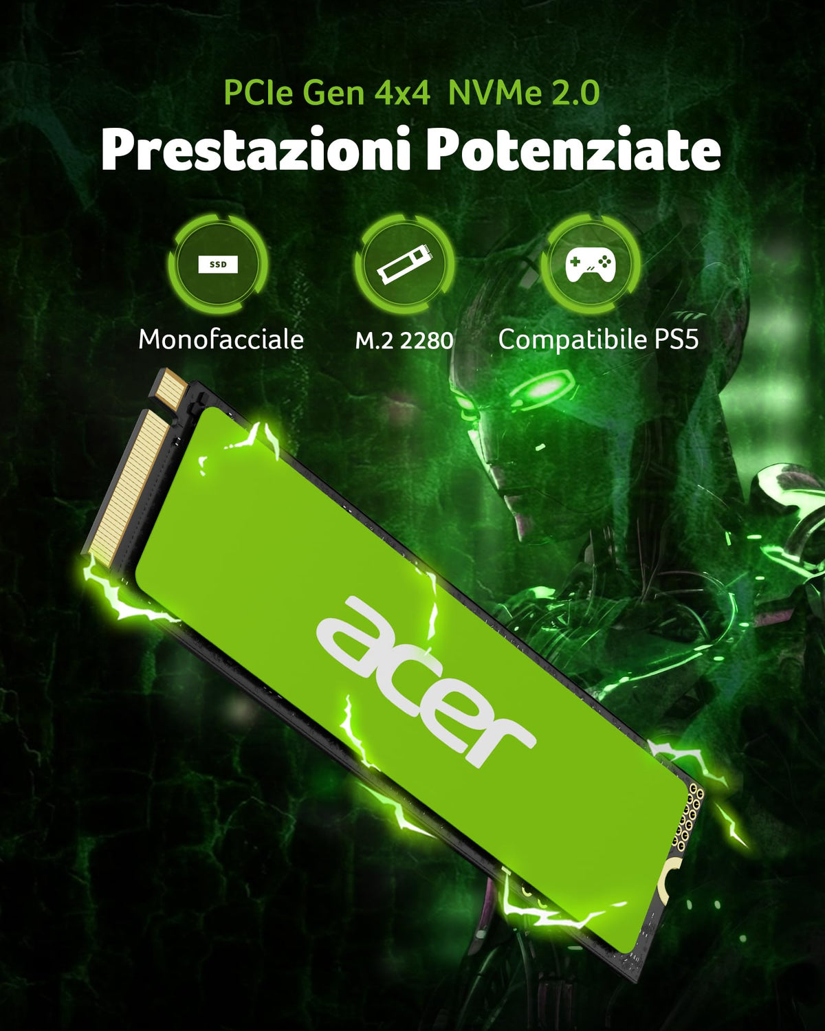 Acer 1TB Gen4 NVMe M.2 SSD - hasta 7200 MB/s -FA200-1TB- Unidad Interna de Estado sólido