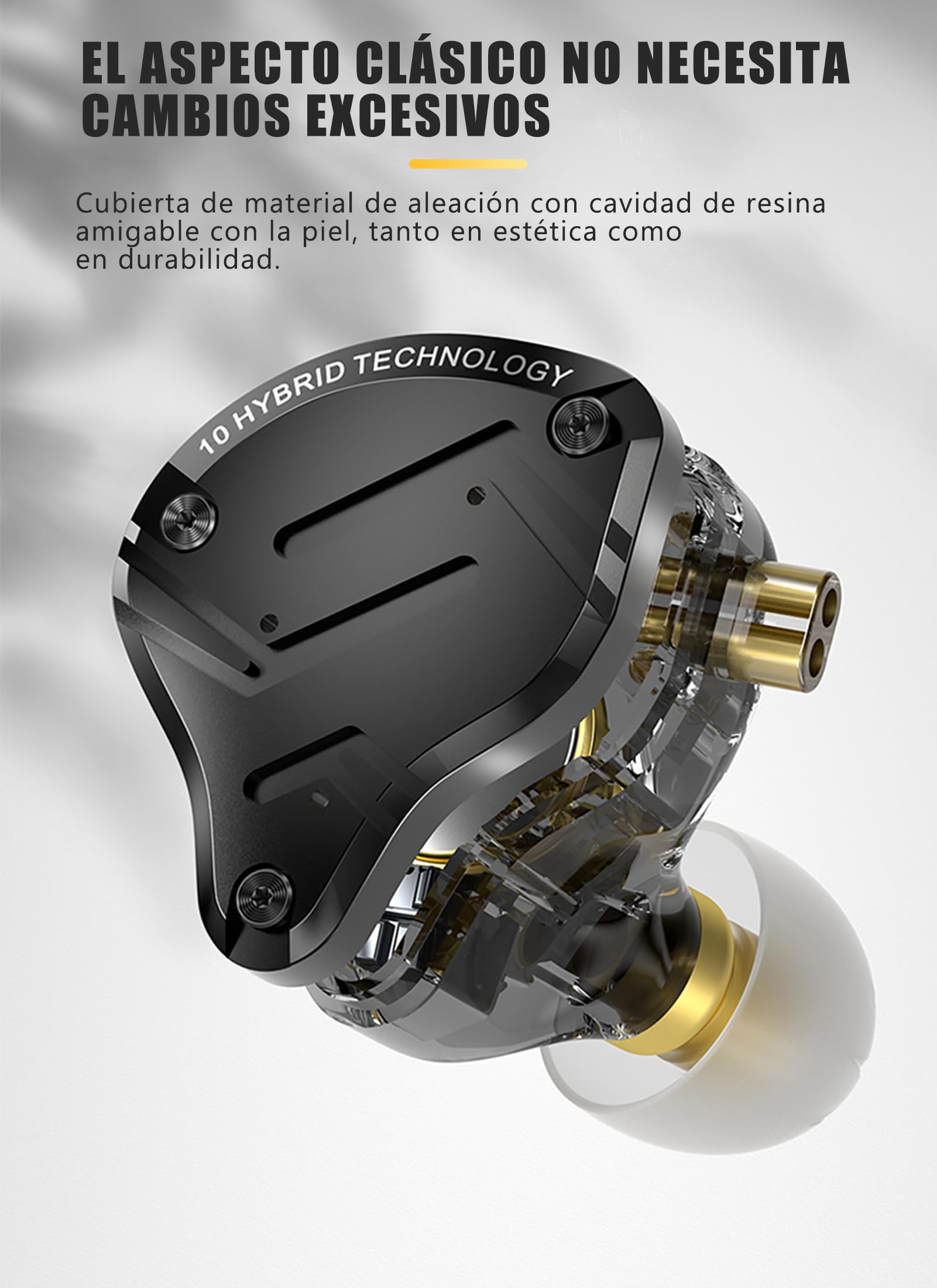 ZS10 Pro X Auriculares de Metal HiFi, Monitor Con Cable Con Controlador Híbrido 1DD 4BA, Desmontables Con Conector de 0,75 Mm y 2 Pines