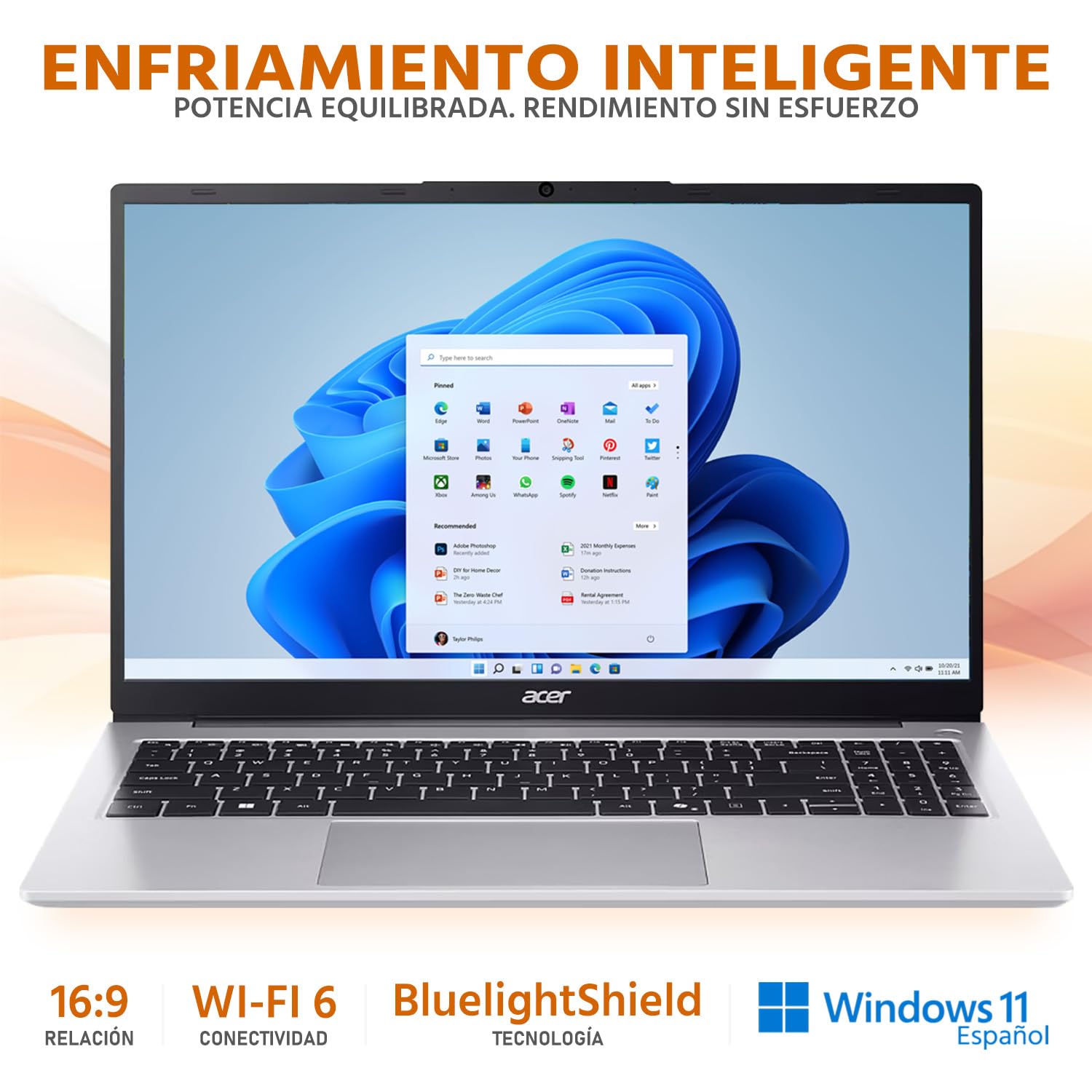 acer Laptop Aspire Lite 15 AMD Ryzen 7 5825U 32GB 1TB SSD 15.6” Full HD W11 Plata Teclado Español Mouse DXT Ideal para Trabajo y Multitarea
