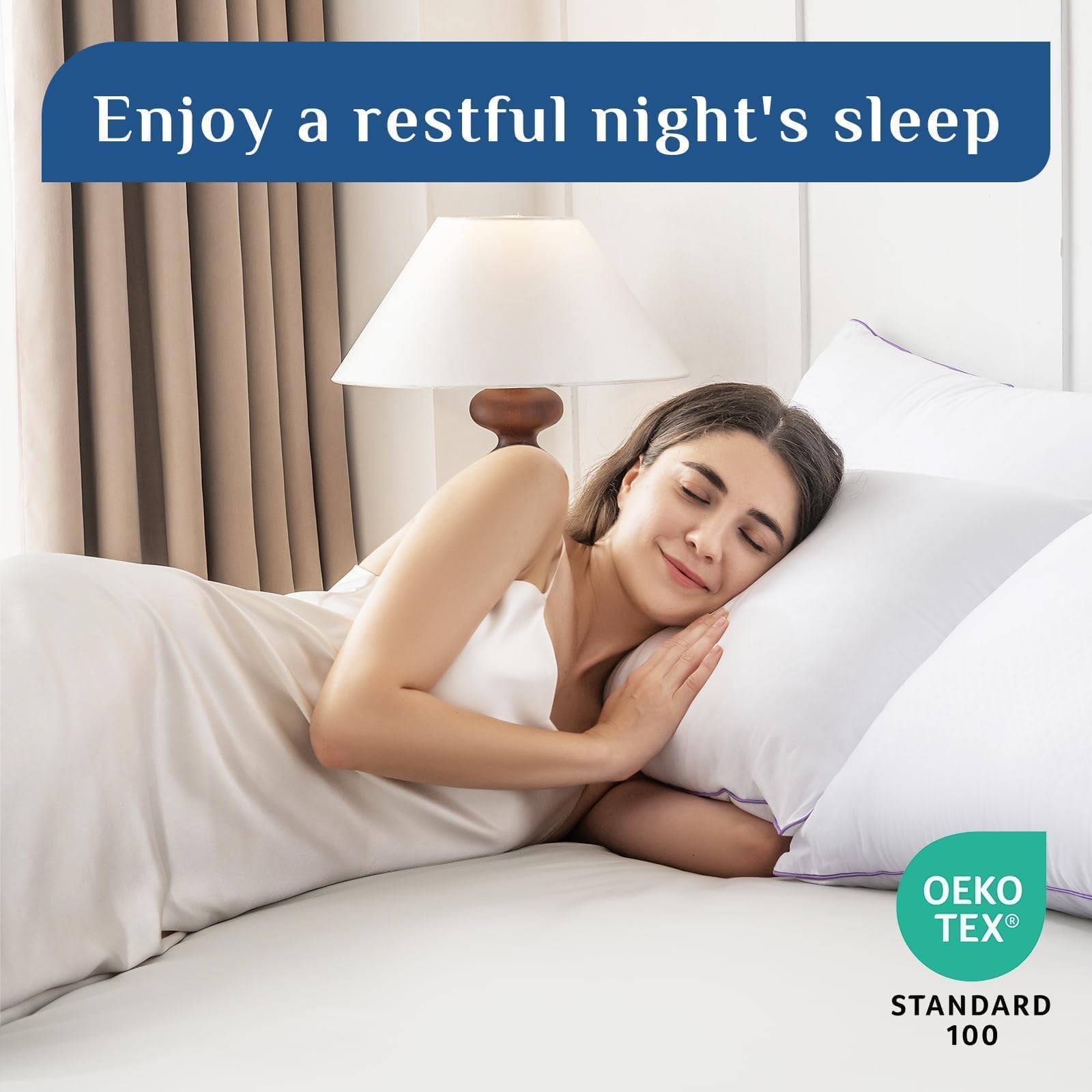 JOLLYVOGUE Almohadas de Cama Tamaño Estándar/Completo Juego de 4, Lavables y Firmes con Relleno Alternativo Extra Suave, Calidad Hotelera Lujosa y Esponjosa para Todo Tipo de Durmientes
