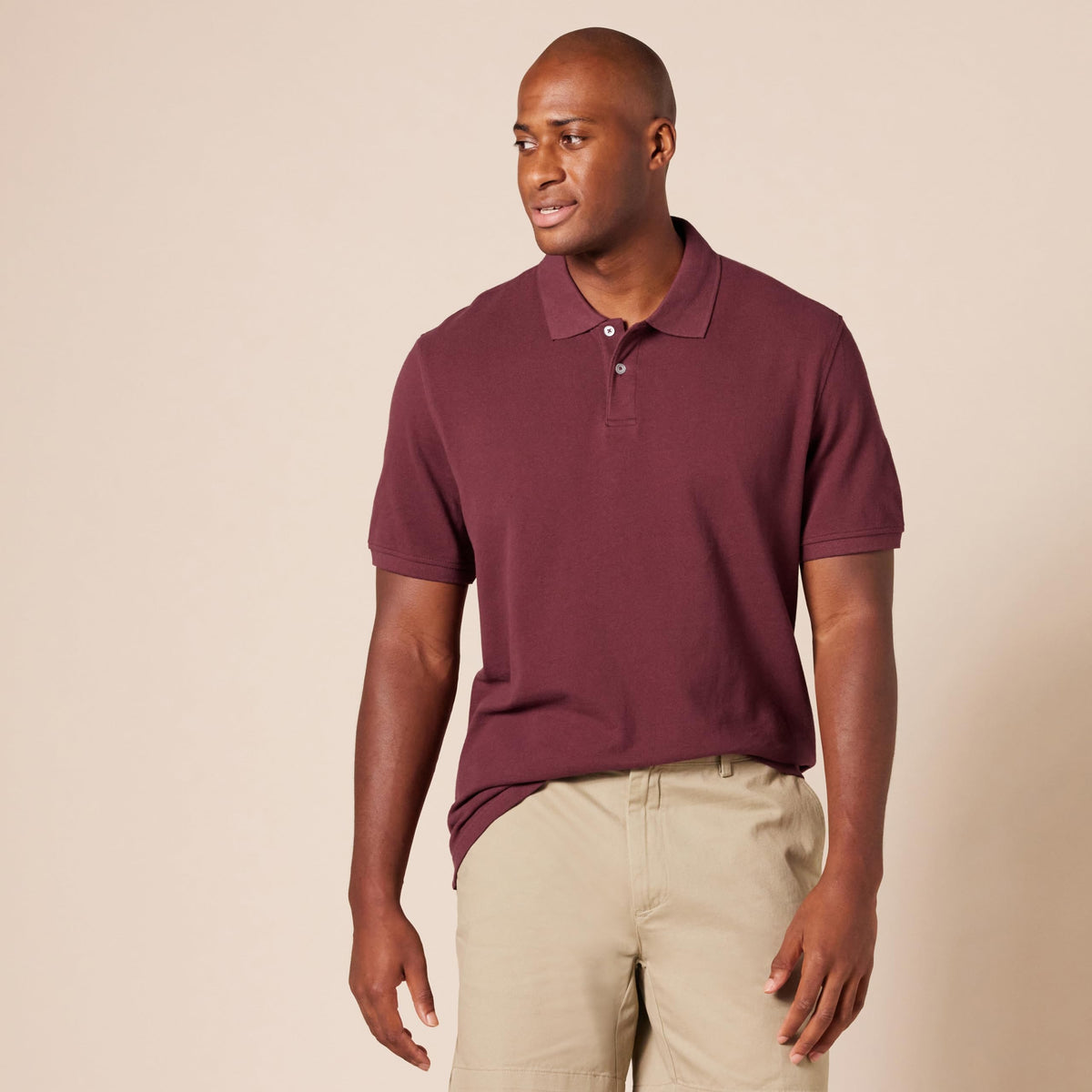 Amazon Essentials - Polo de piqué de algodón ajustado para hombre, color burdeos, talla G