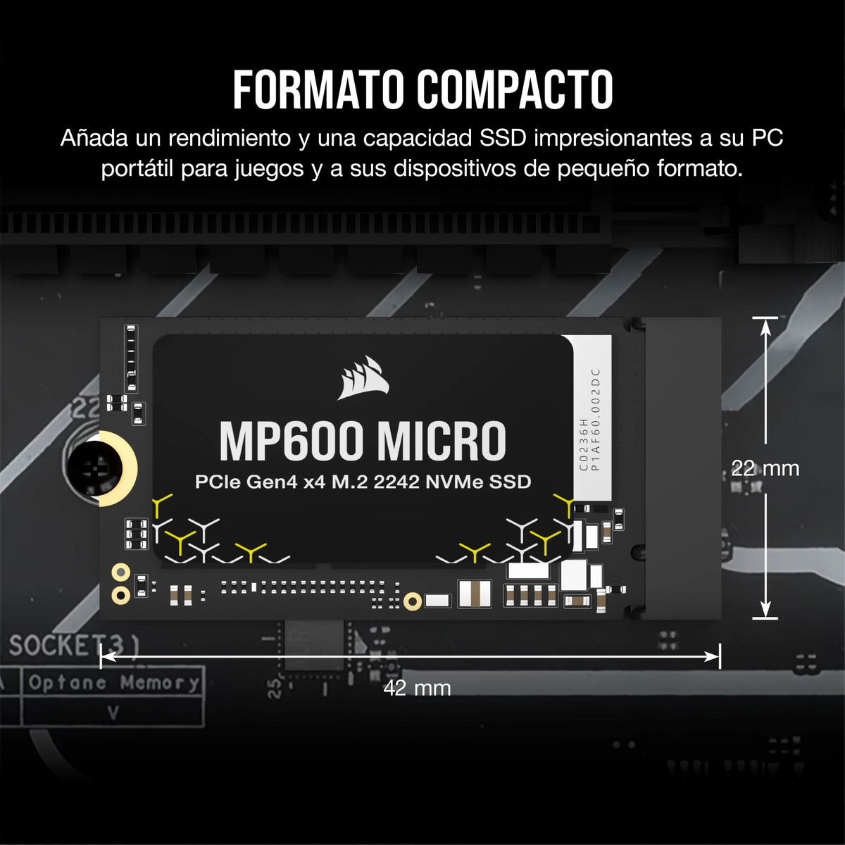 Corsair MP600 Micro 1TB M.2 NVMe PCIe x4 Gen4 SSD – M.2 2242 – hasta 7.000 MB/s de Lectura Secuencial – Compatible con Los Portátiles Lenovo Legion Go y Thin PCIe 4.0 – Negro