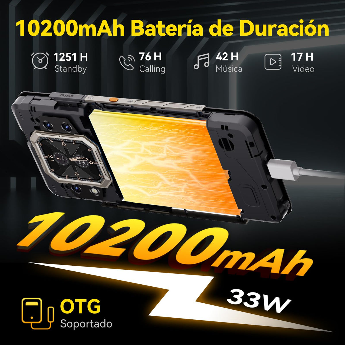 CUBOT Celular KingkongX Pro, 5G Rugged Smartphone Android 14, 24GB(12+12) RAM 256GB ROM,10200mAh 6.72" HD+ Pantalla Phone,IP68/144Hz/NFC/Huella Dactilar/Face ID