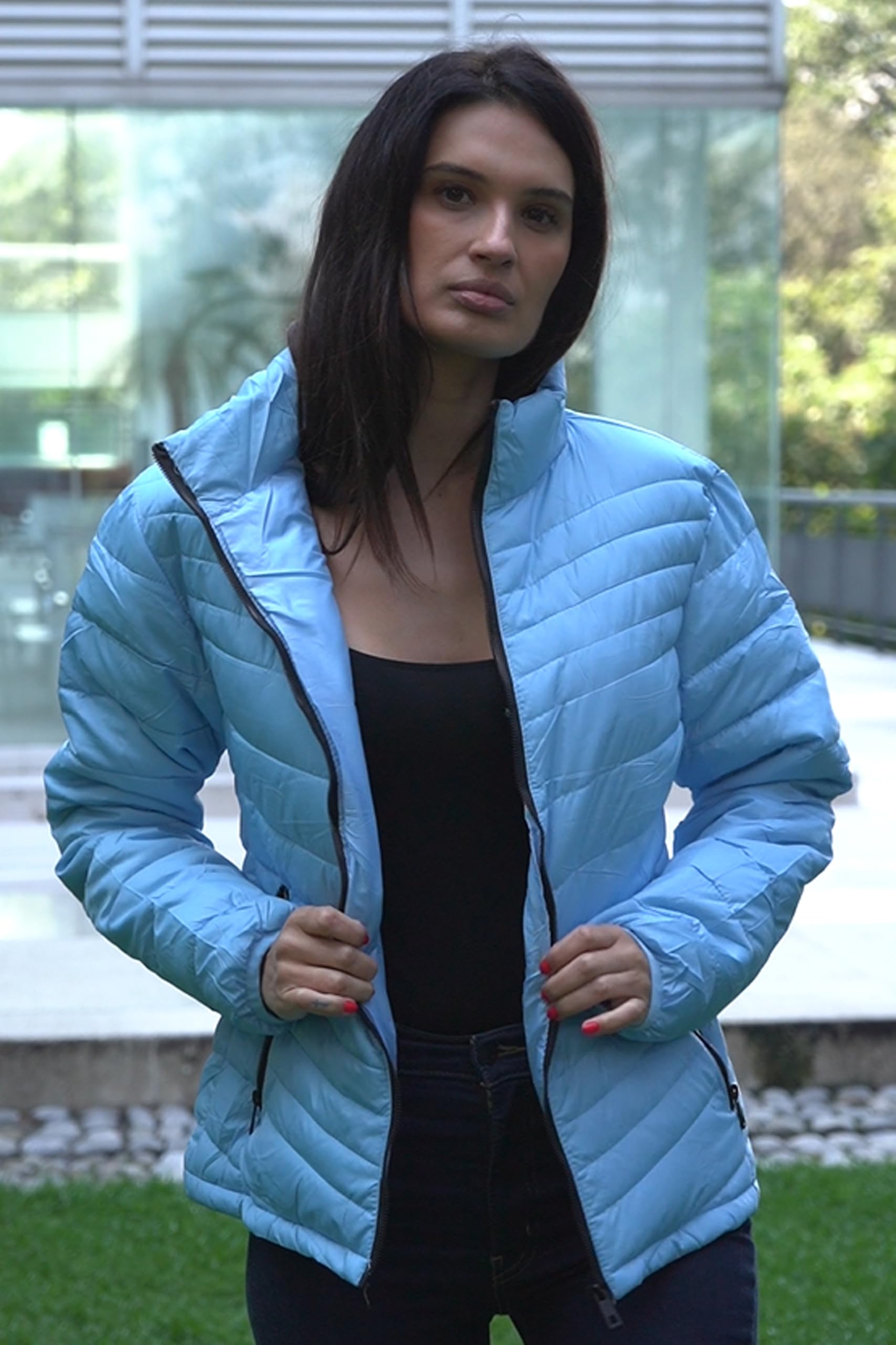 Alfani - Chamarra Casual para Mujer, Rompevientos, Ligera, Calientita y Resistente al Agua-Cielo-XG