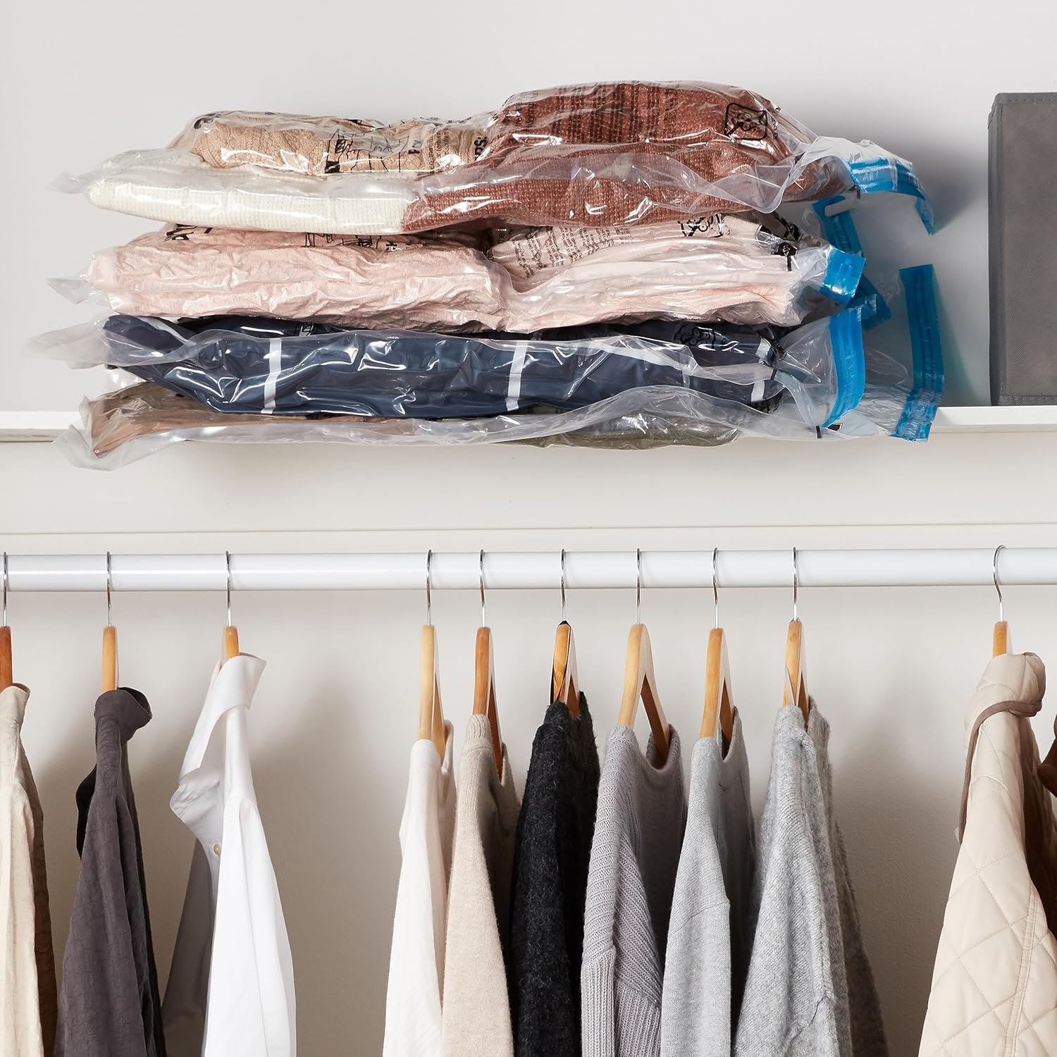 Amazon Basics - Bolsas de almacenamiento de compresión al vacío con bomba de mano, tamaño mediano, paquete de 5