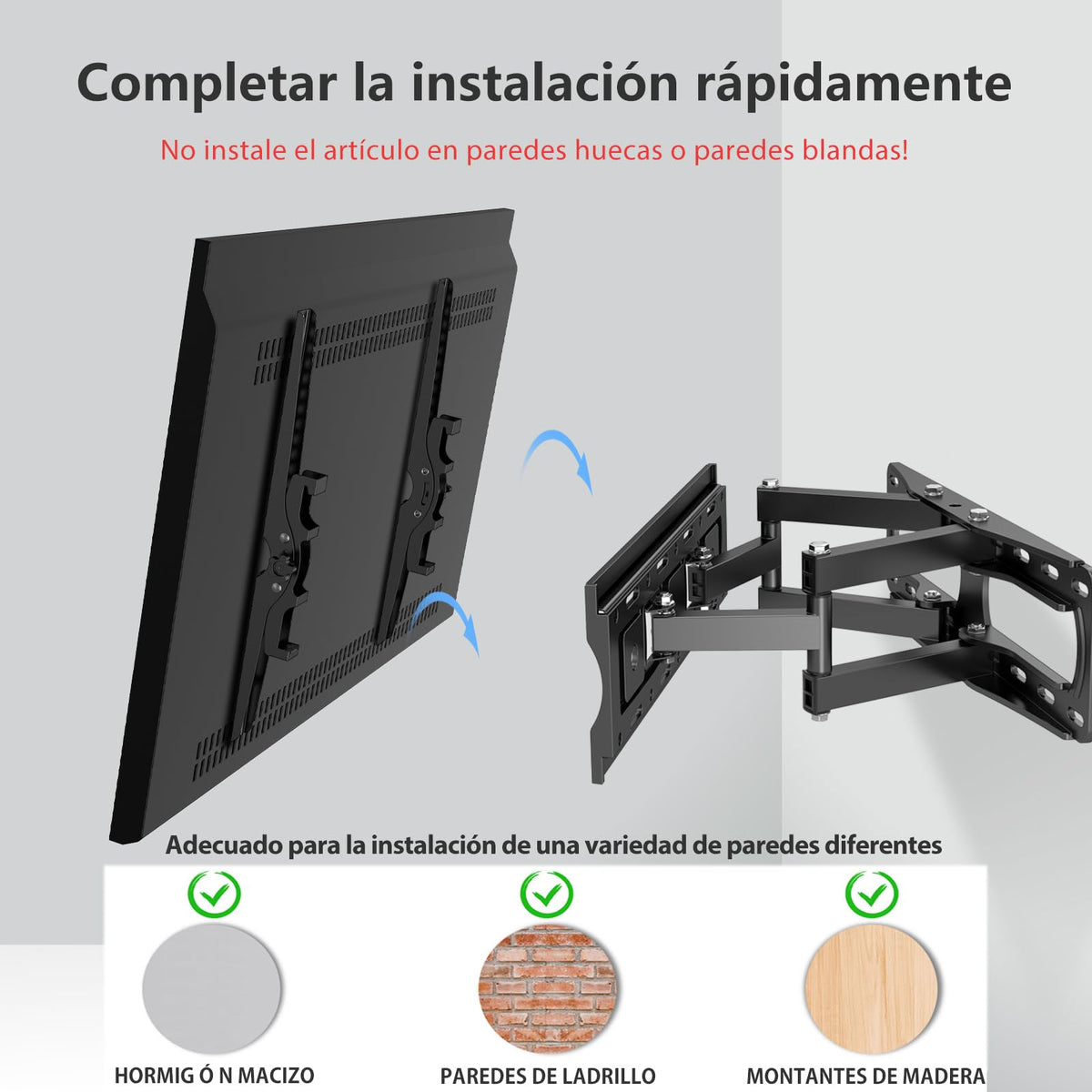 JXMTSPW Soporte para TV movible de 26-65 Pulgadas,Soporte Pared TV de Articulado Inclinable y Giratorio de Movimiento Completo MAX VESA 400x400 mm,Base para Television Pantalla Carga hasta 50 kg