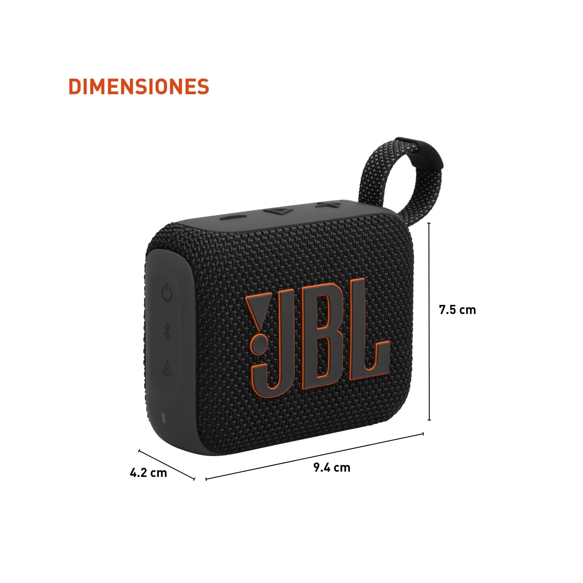 JBL Go 4 Bocina Portátil Bluetooth, 4.2W de Potencia, Reproducción 7 Horas, Resistente al Agua y al Polvo IP67 - Negro
