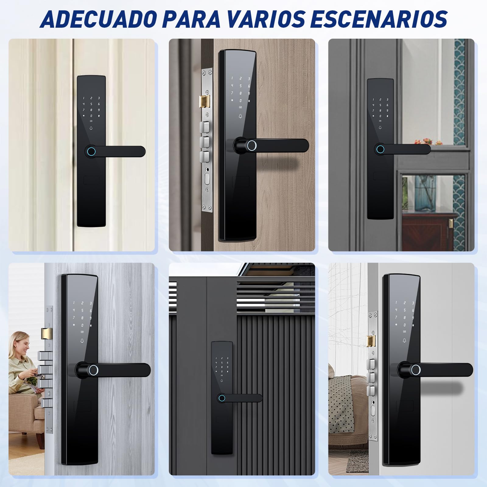 Cerradura Inteligente, Chapa Inteligente con Voz en Español, 5 Métodos de Apertura, Tuya APP, Huella Digital, Código, Llave Física, Tarjeta IC, Cerraduras Digital, para Hogar y Apartamento