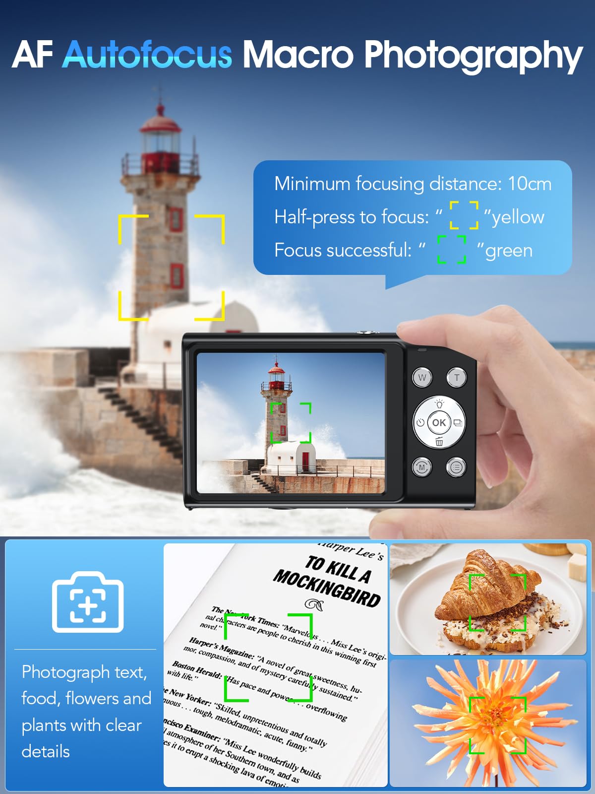 Cámara digital, enfoque automático 4K Vlogging Cámara para fotografía con tarjeta de 32 GB, cámara digital portátil compacta de 48 MP para adolescentes y adultos principiantes con zoom de 16X,