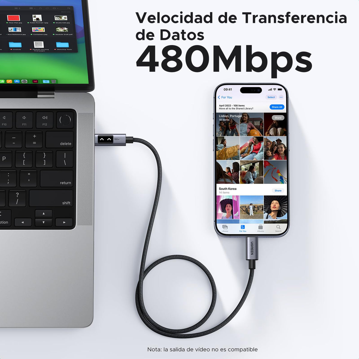 UGREEN UNO Cable USB C a USB C 100W (5A/20V) Tipo C PPS Carga Rápida PD 3.0 Pantalla Compatible con M4 MacBook Pro Air, iPad 2024, iPhone 16 15, Galaxy S25 S24 Ultra, Pixel 9 8 7, 2M, Negro