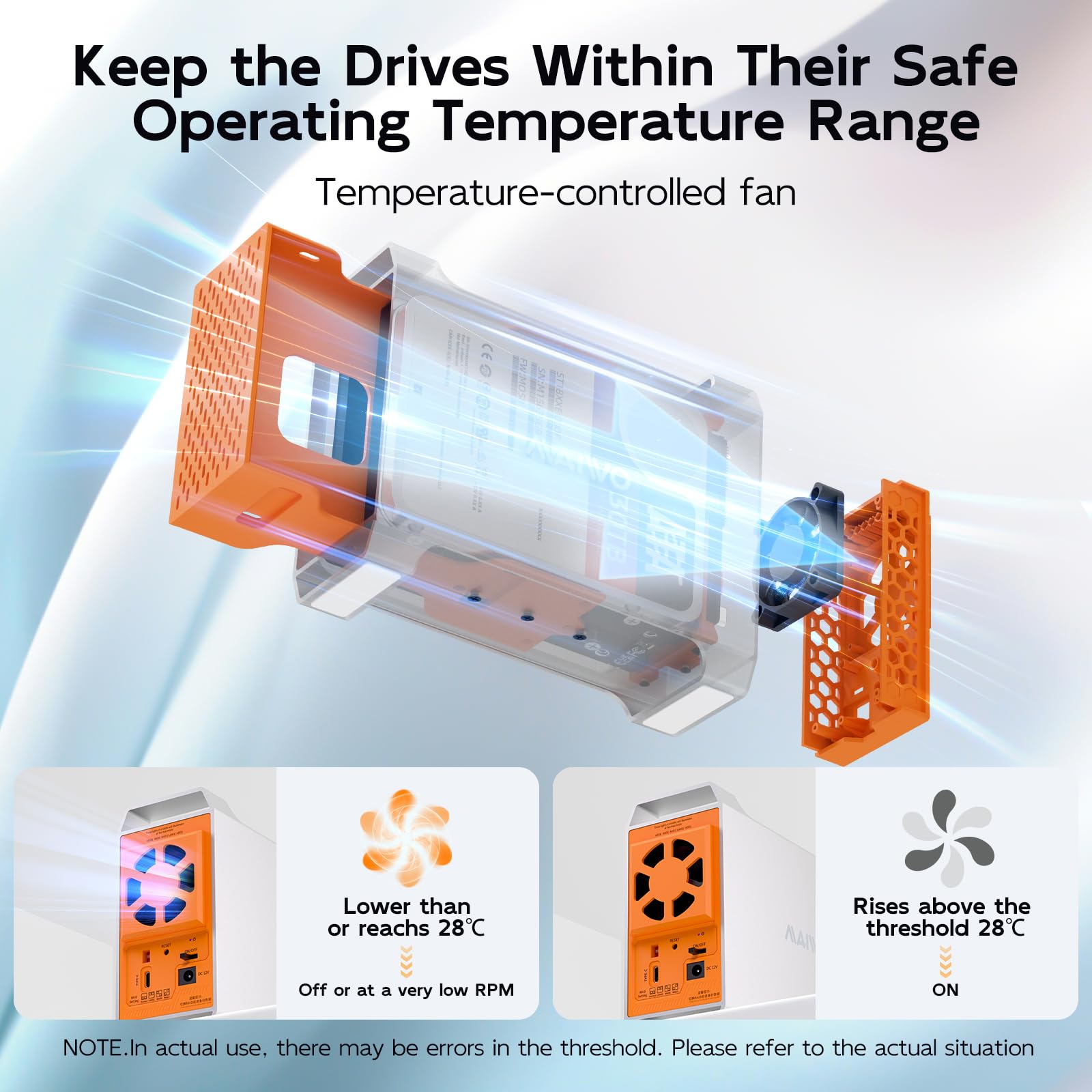 MAIWO - Carcasa RAID SATA de doble bahía para HDD/SSD de 2.5" y 3.5", 5 Gbps, configuraciones 1/0/JBOD/NORMAL + ventilador inteligente controlado por temperatura