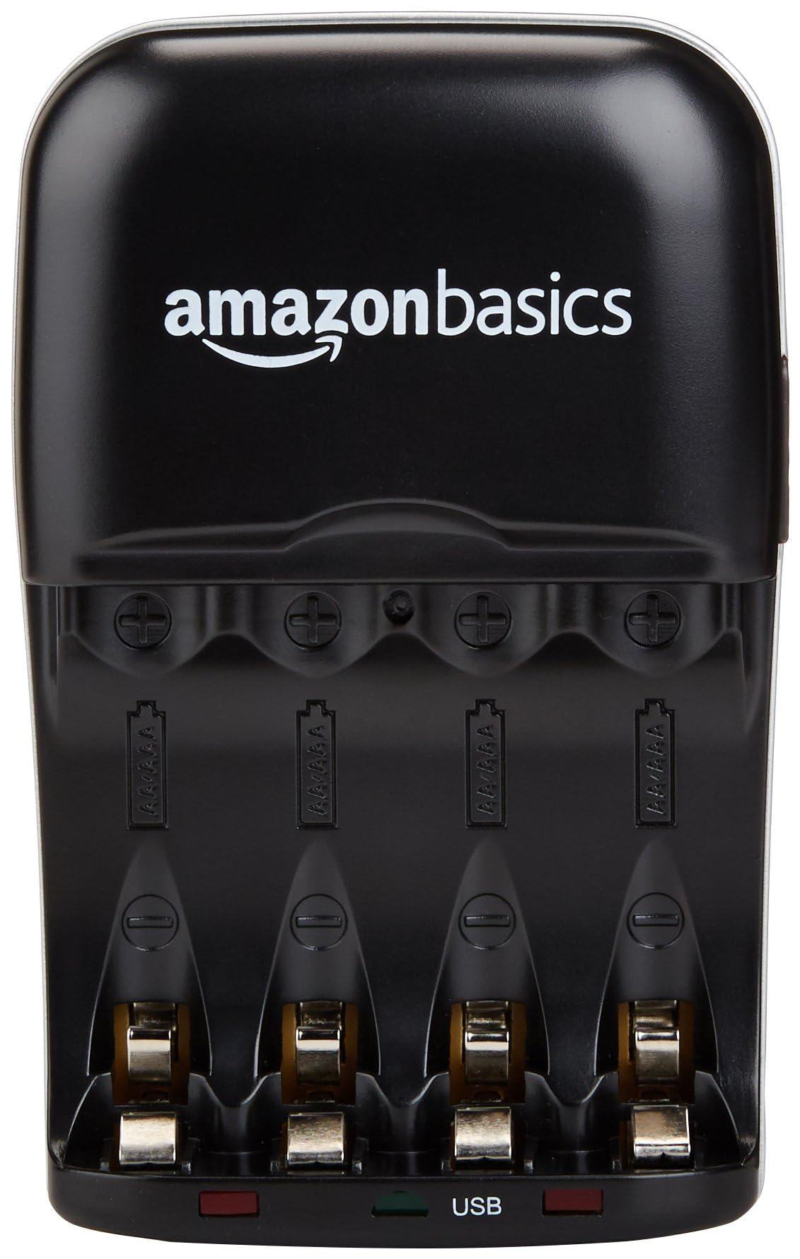 Amazon Basics - Cargador de batería recargable para pilas AA y AAA de hidruro de níquel-metal (NiMH) con puerto de carga USB, color negro