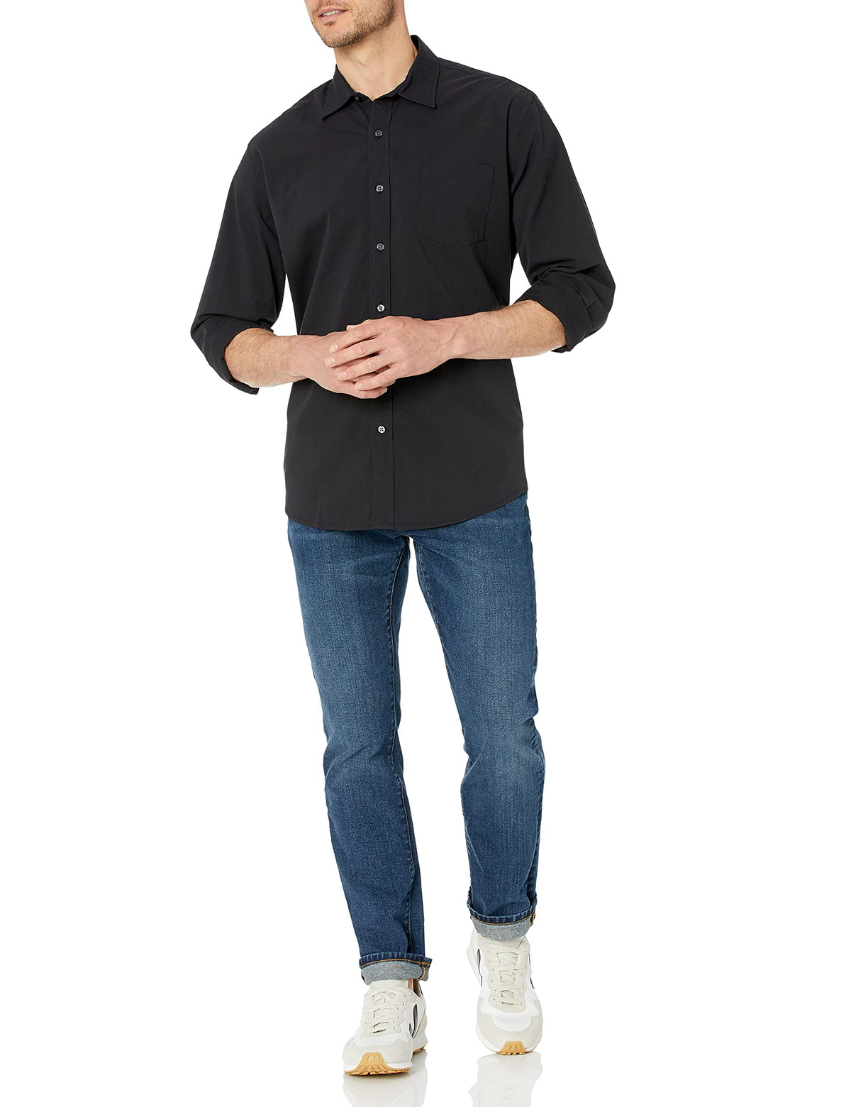 Amazon Essentials - Camisa casual de popelina de manga larga para hombre, ajuste regular, talla XG