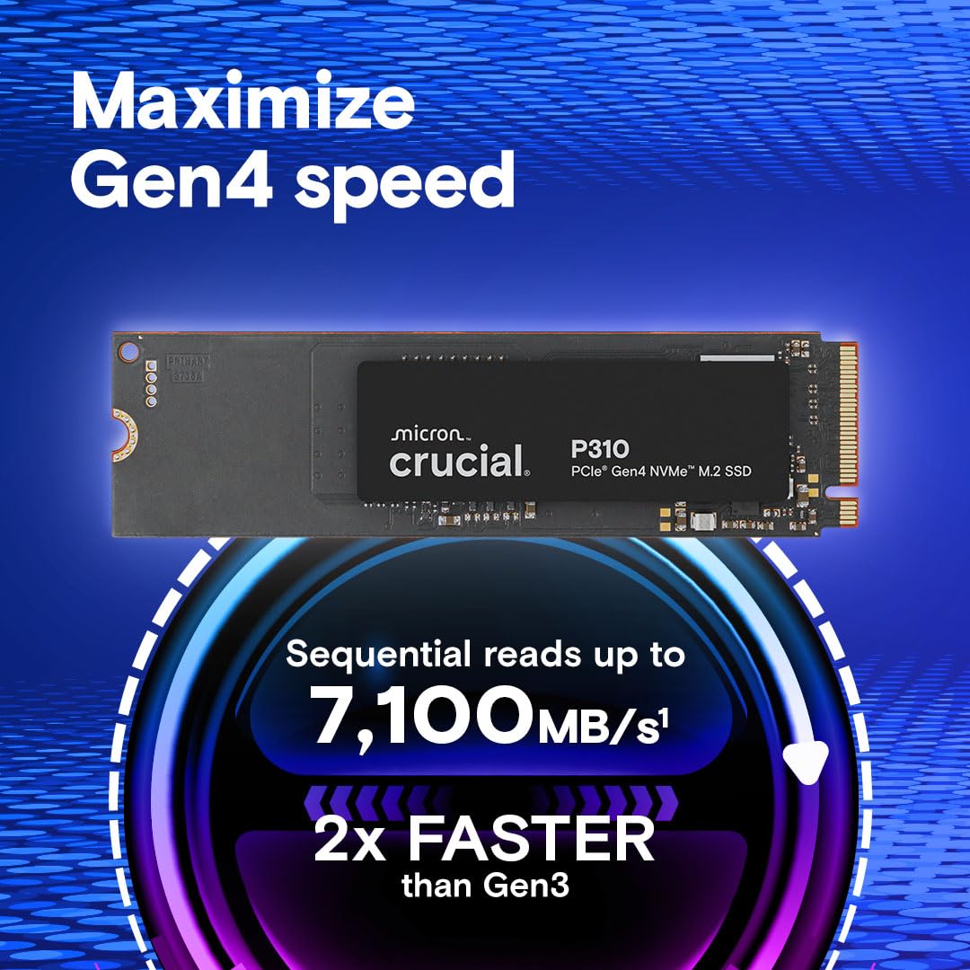 Crucial P310 1TB 2280 PCIe Gen4 3D NAND NVMe M.2 SSD – hasta 7.100 MB/s – Cambie hasta Gen4, con Acronis Offer, Unidad Interna de Estado sólido (PC) – CT1000P310SSD801