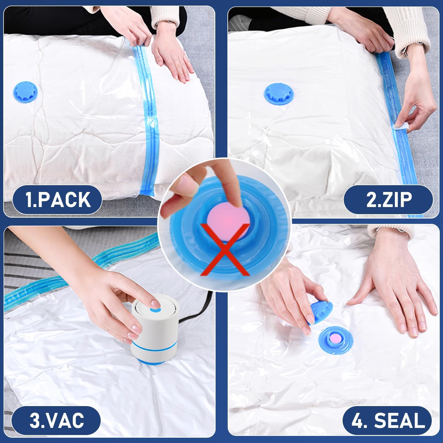 Bolsa de Almacenamiento de Compresión Al Vacío con Bomba Eléctrica de Aire, 14 Bolsas de Almacenamiento al Vacío Reutilizables, Para Guardar Edredones,Ropa,Cobertores,Almohadas