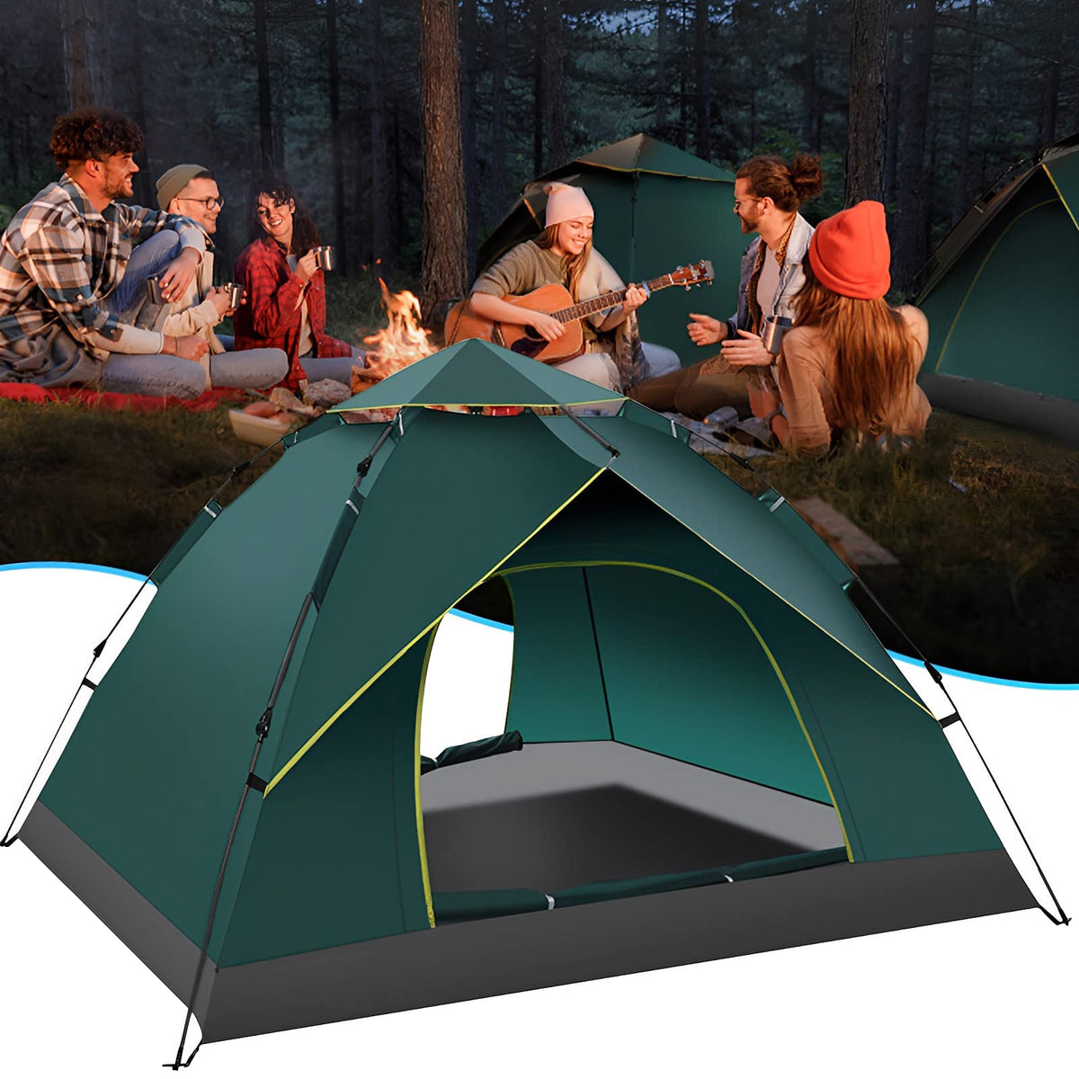 AVEDISANTE Casa de Campaña 3/4 Personas, Tienda de Campaña de 2 Entradas, Pop Up Portátil Camping, Impermeable y Transpirable,Armado Sencillo, Portátil Camping （200cm X 135cm）