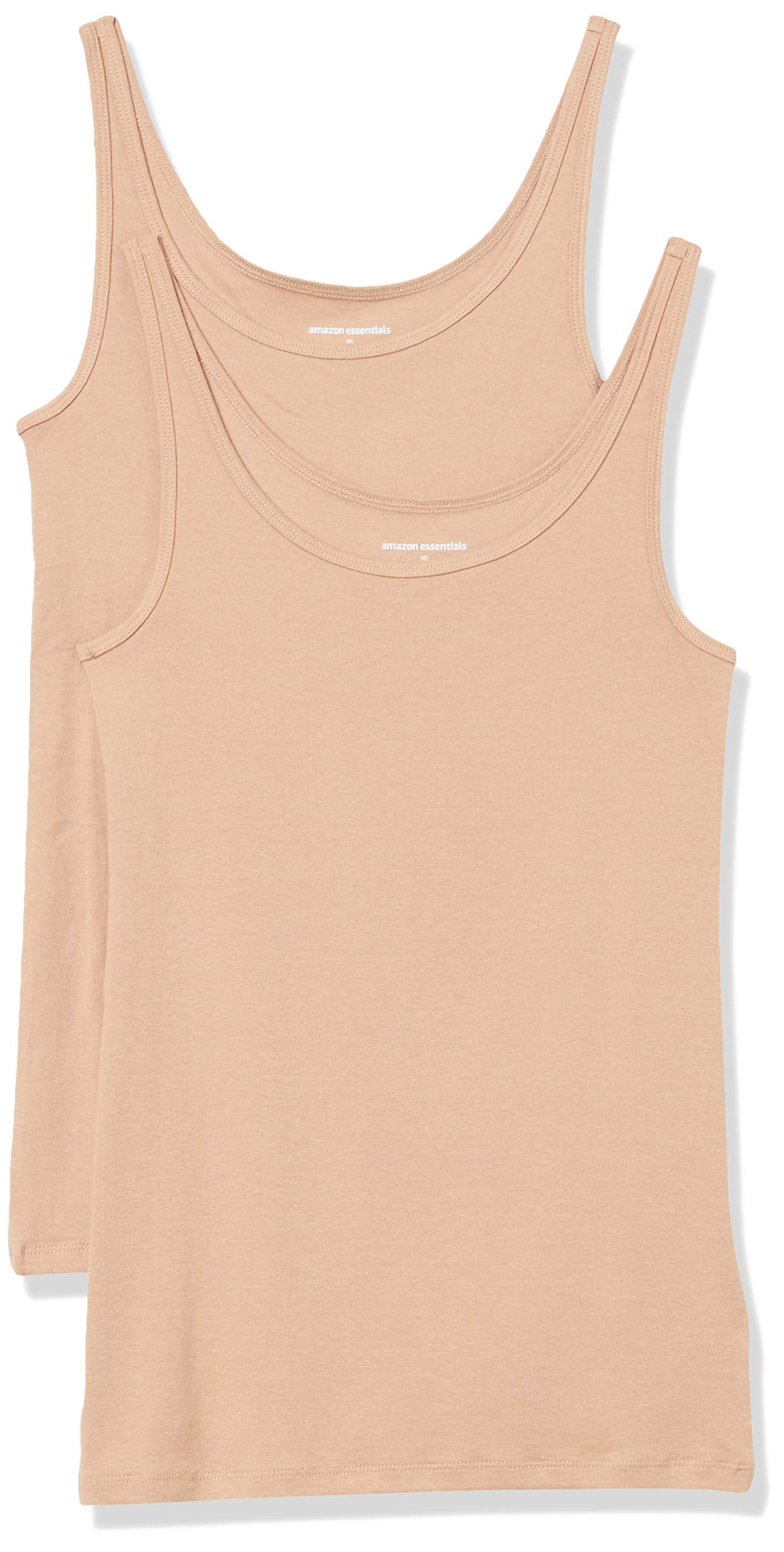 Amazon Essentials - Camiseta sin mangas de tirantes delgados para mujer, paquete de 2, color beige medio, talla G