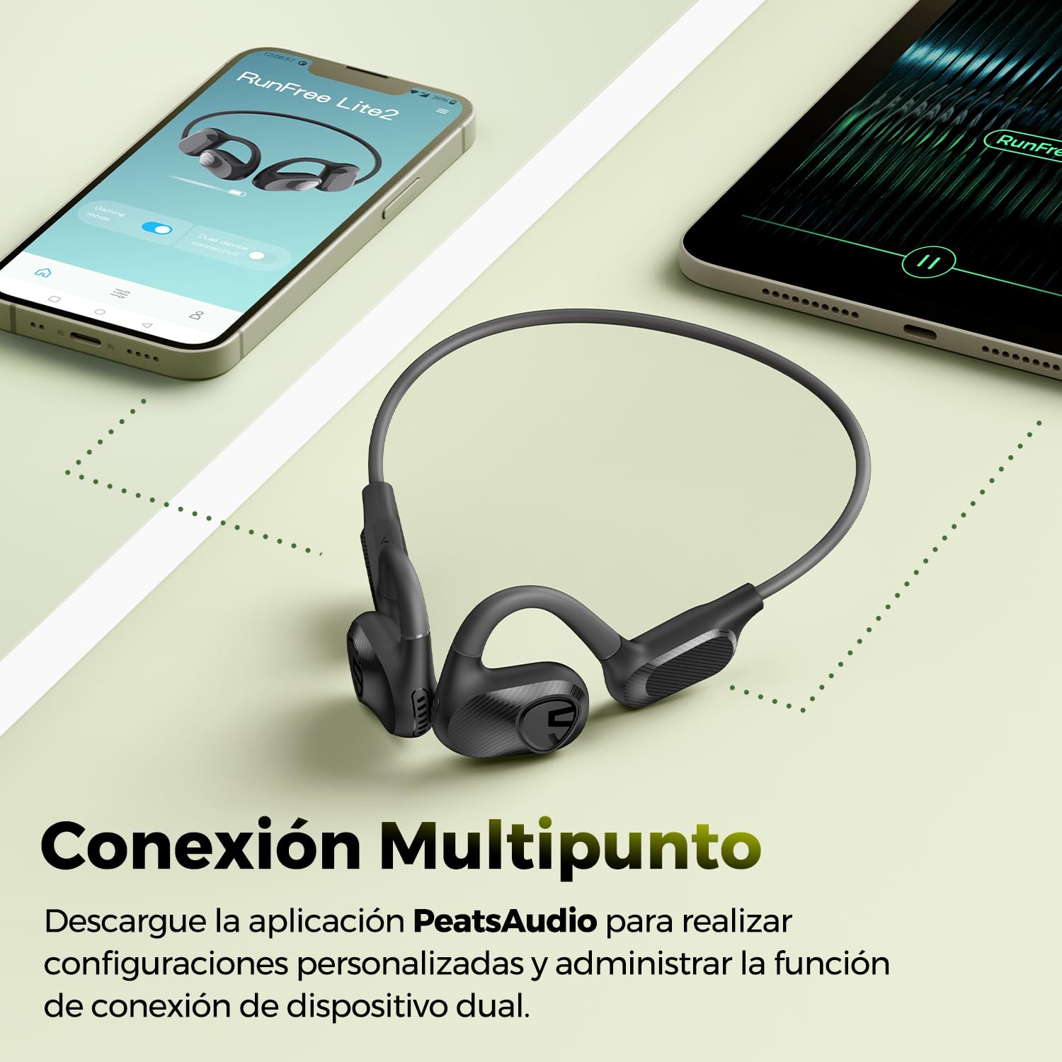 SoundPEATS Runfree Lite2 Audífonos Bluetooth Inalámbricos de Conducción de Aire, Audífonos de Oído Abierto Altavoces de 16.2mm Bajos Potentes Llamadas Claras para Deportes con Aplicación
