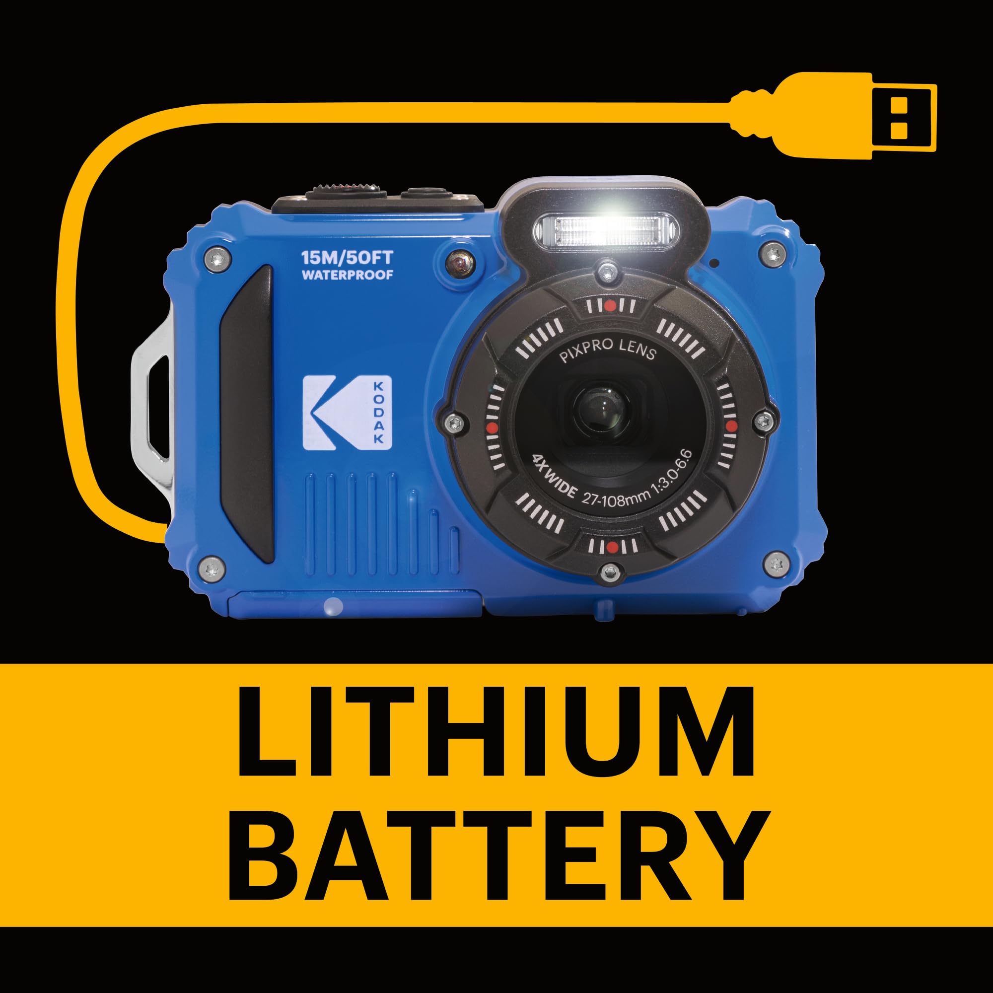 Kodak PIXPRO WPZ2 - Cámara Digital WiFi Resistente al Agua, a Prueba de Polvo, 16 MP, Zoom óptico 4X, 1080P, Full HD, cámara de Video vlogging LCD de 2.7 Pulgadas (Azul)
