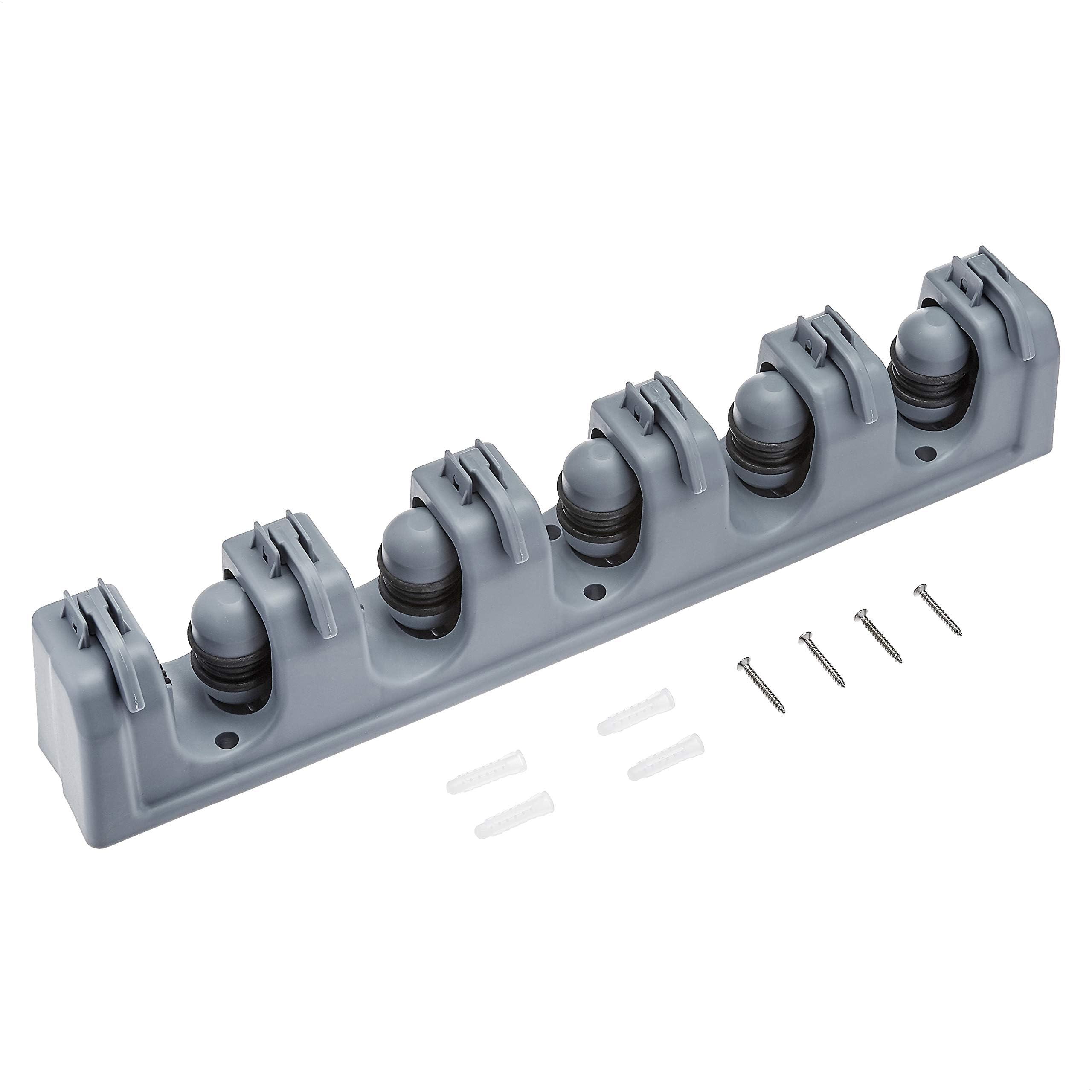 Amazon Basics Organizador de pared rectangular para herramientas, mopa y escoba con ganchos y ranuras, para el hogar, garaje, jardín, lavandería o cocina, gris, 43 x 8.5 x 6 cm